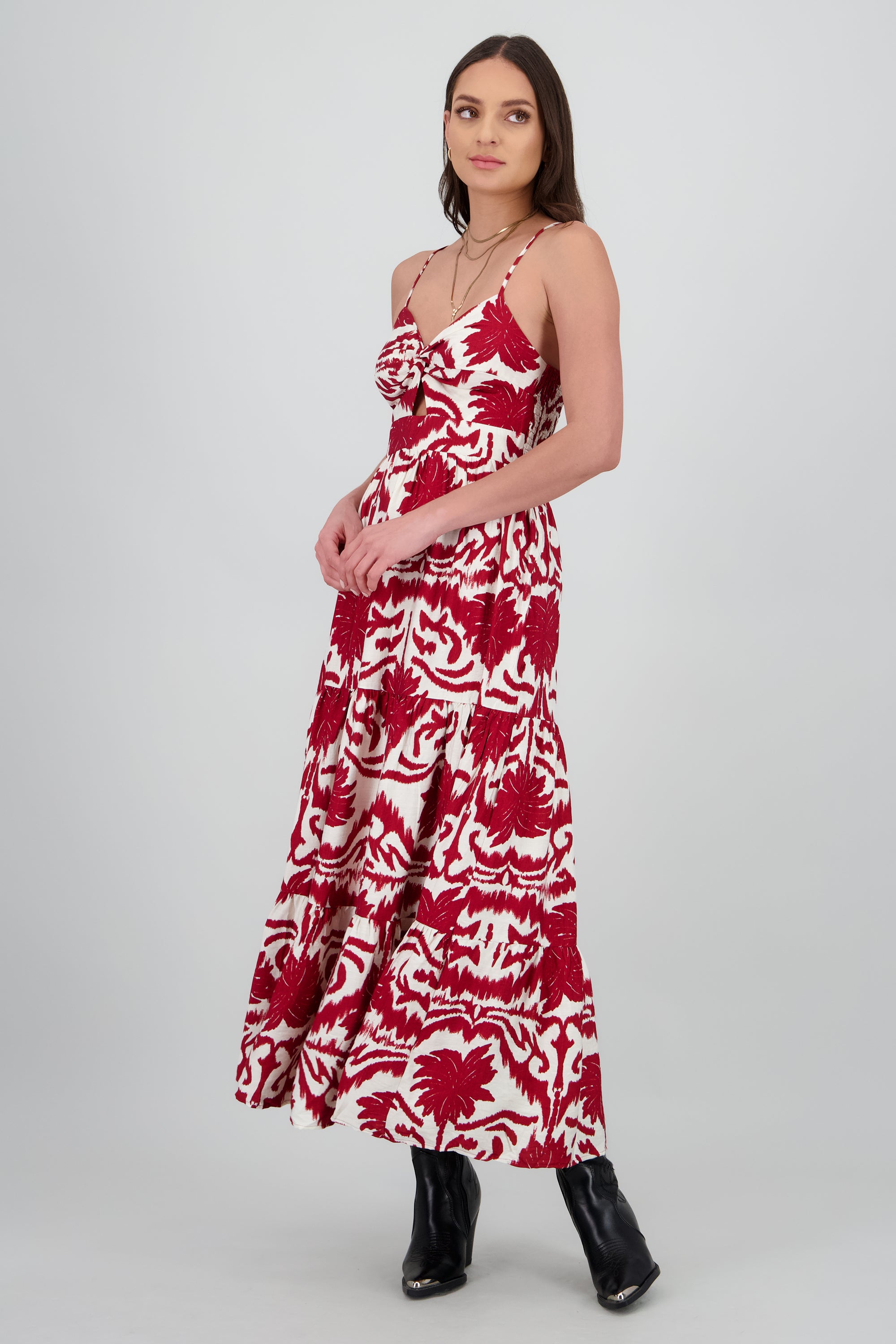 Maxi vestido estampado tropical ROJO COMBO