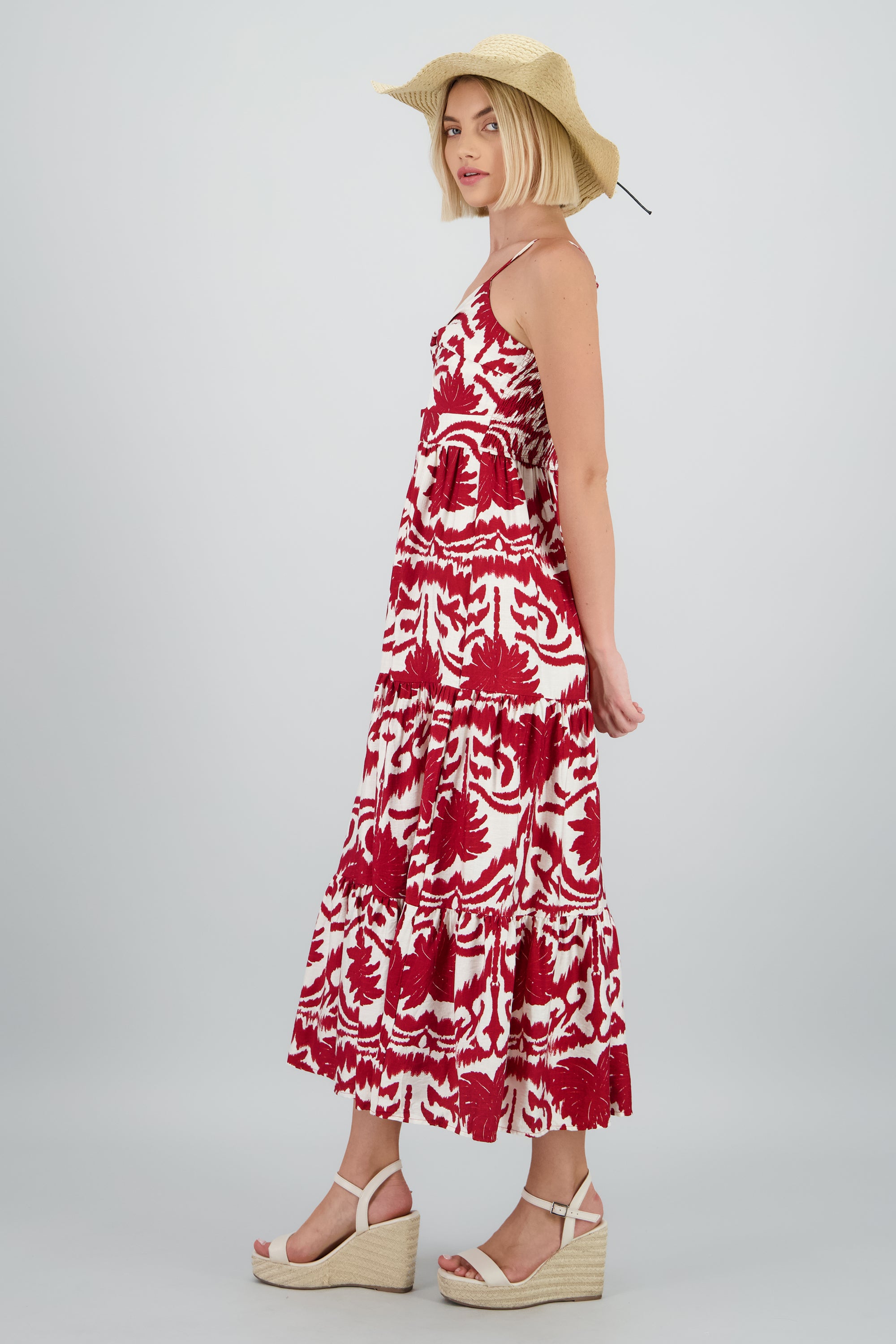Maxi vestido estampado tropical ROJO COMBO