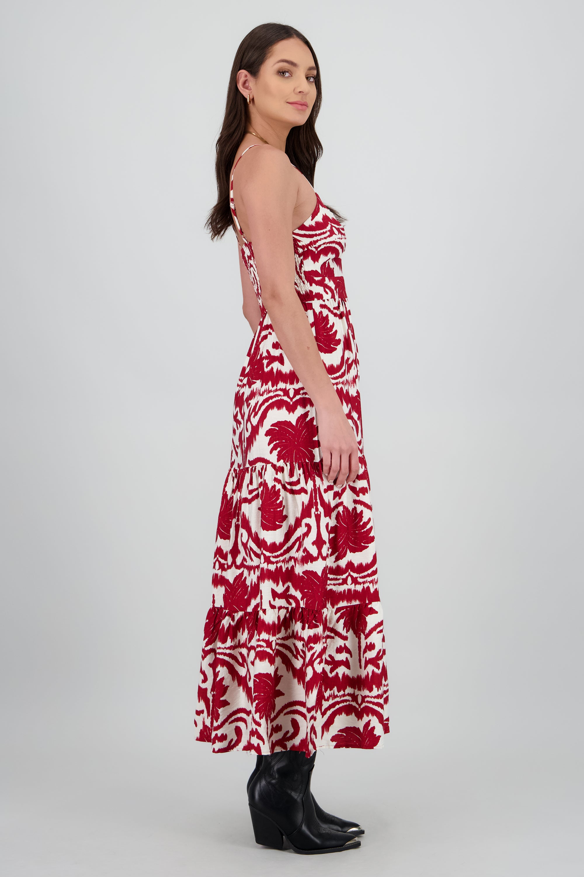 Maxi vestido estampado tropical ROJO COMBO