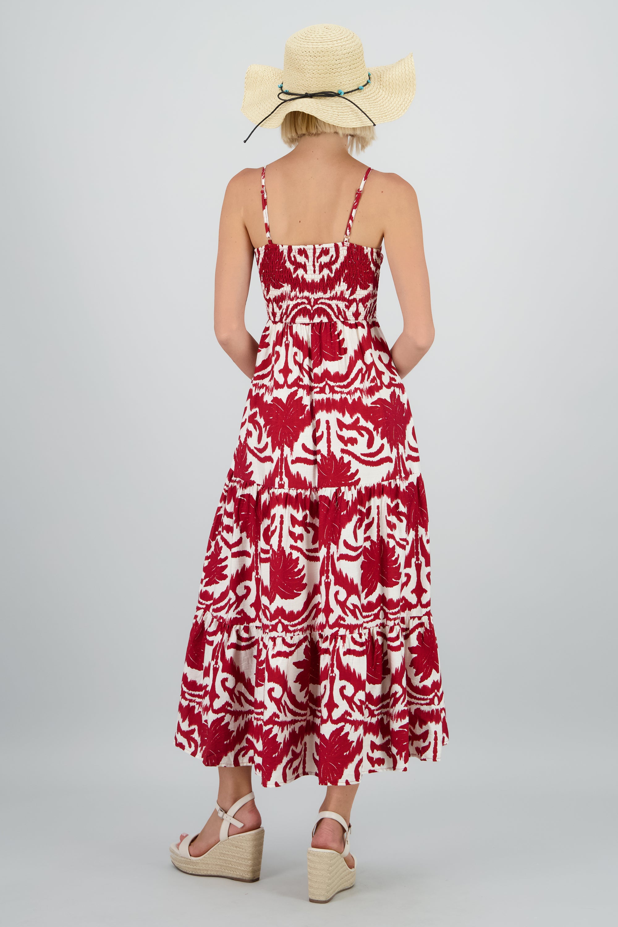 Maxi vestido estampado tropical ROJO COMBO