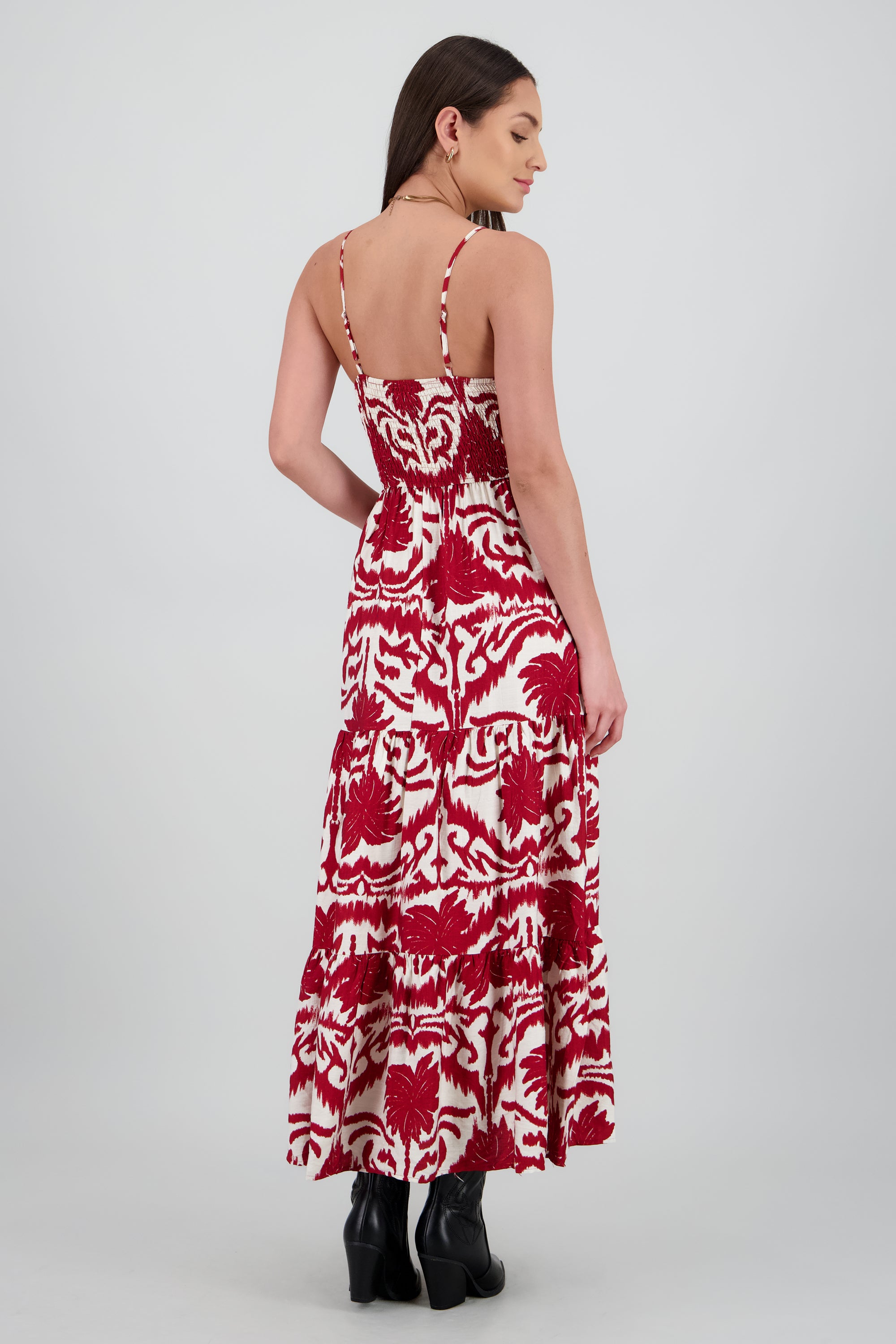 Maxi vestido estampado tropical ROJO COMBO