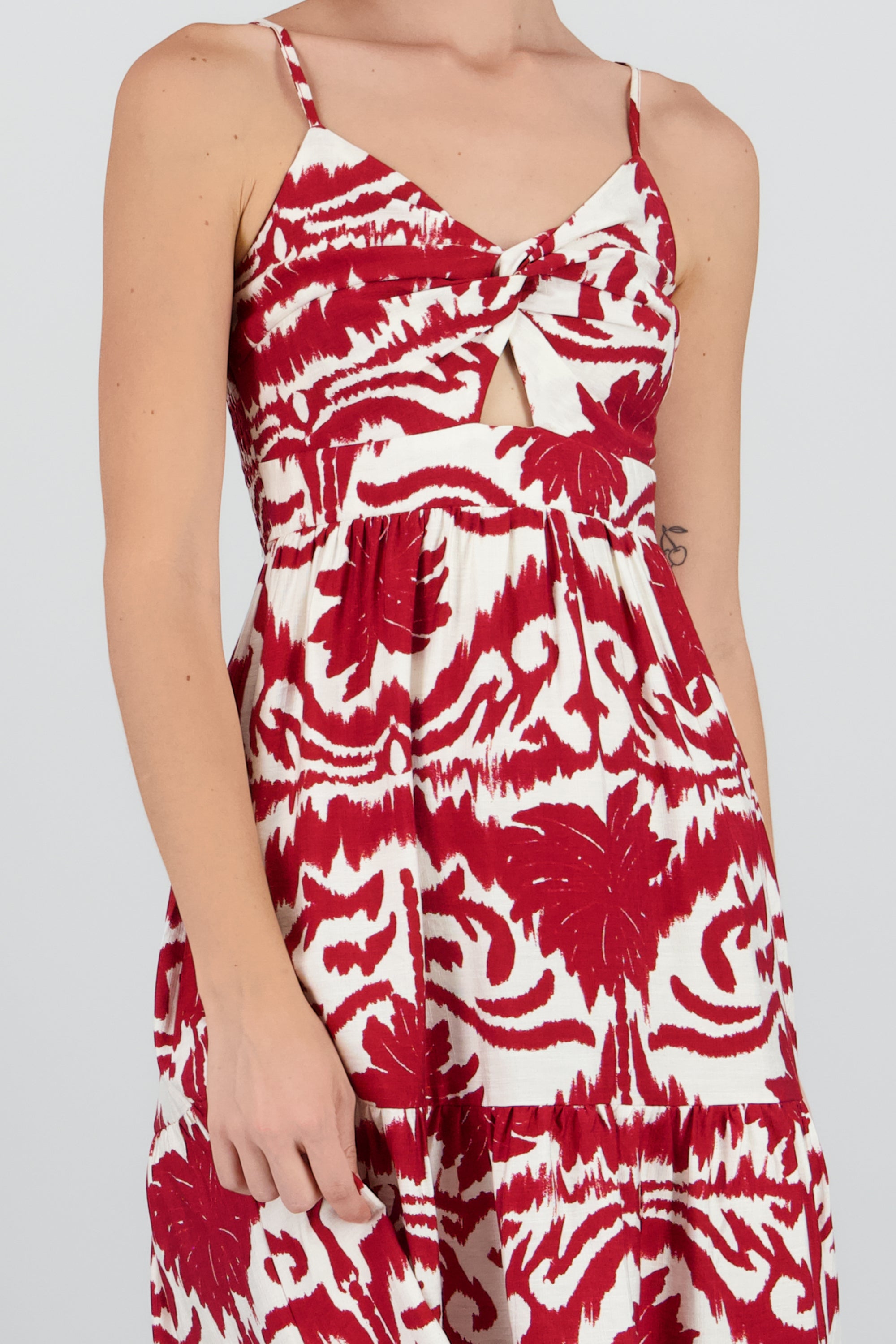 Maxi vestido estampado tropical ROJO COMBO