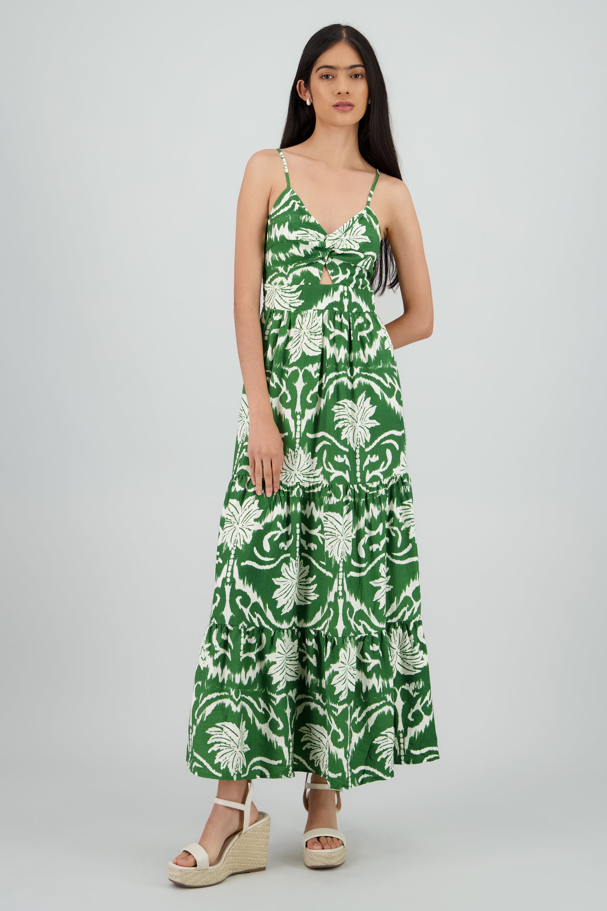 Maxi vestido estampado tropical VERDE COMBO
