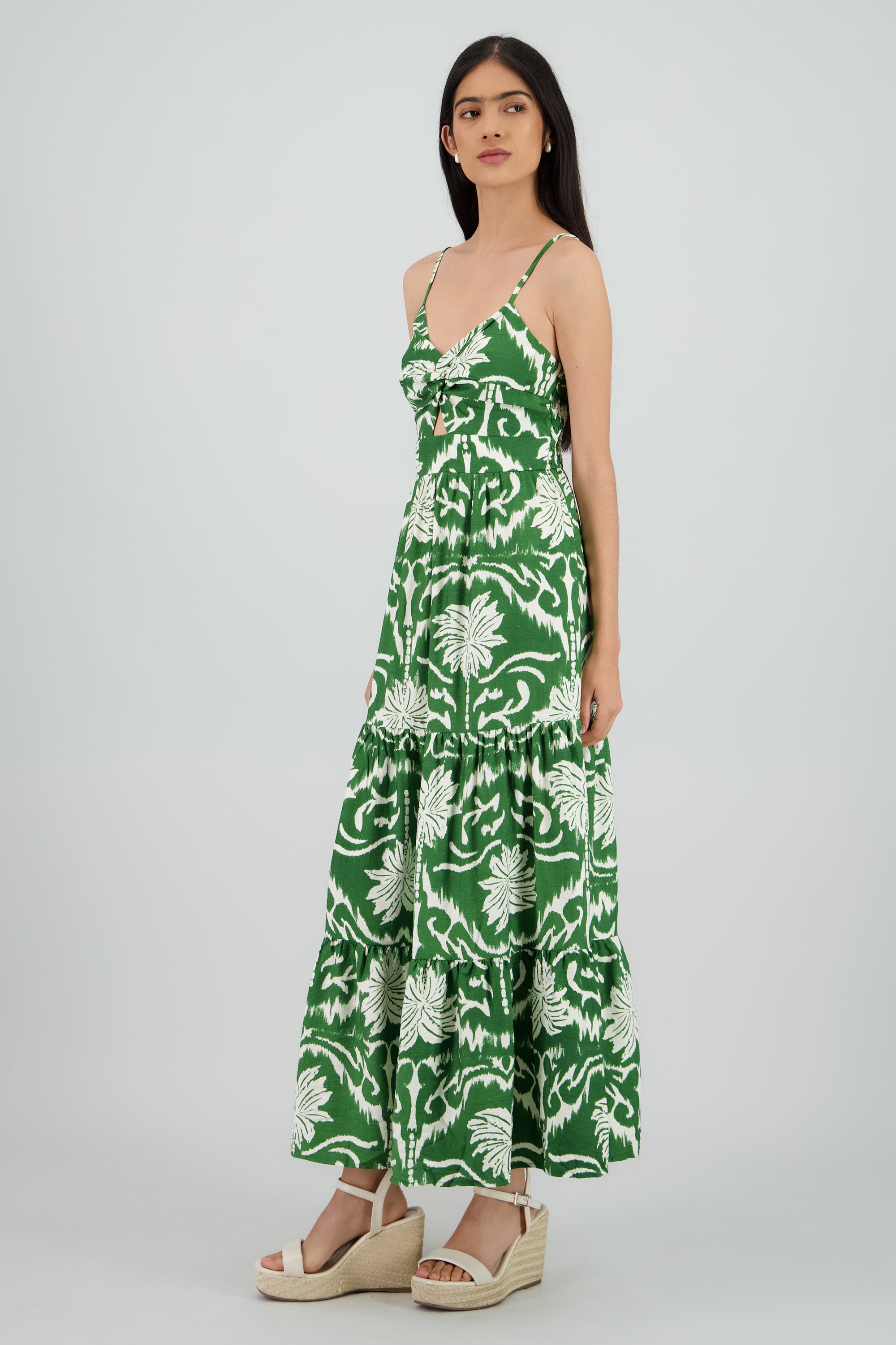 Maxi vestido estampado tropical VERDE COMBO