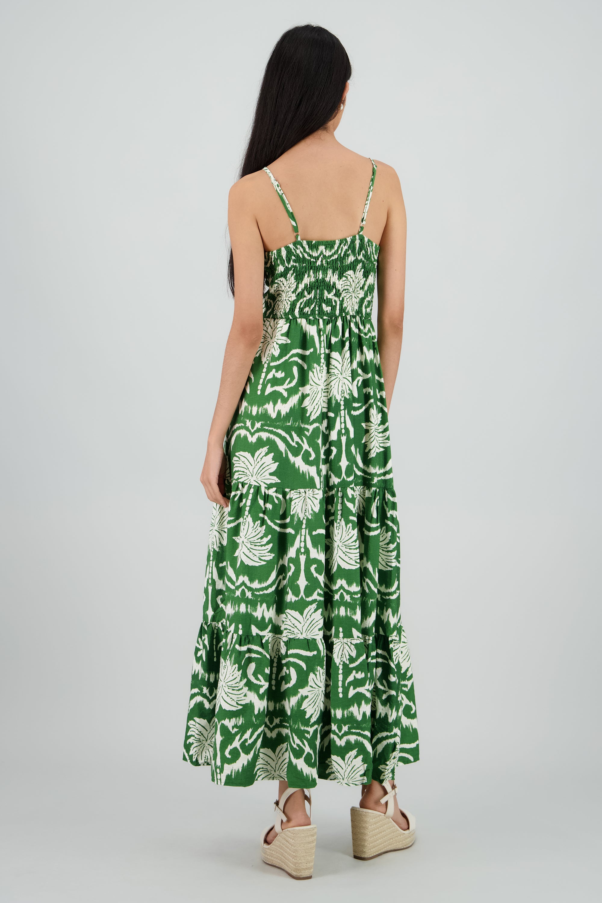 Maxi vestido estampado tropical VERDE COMBO