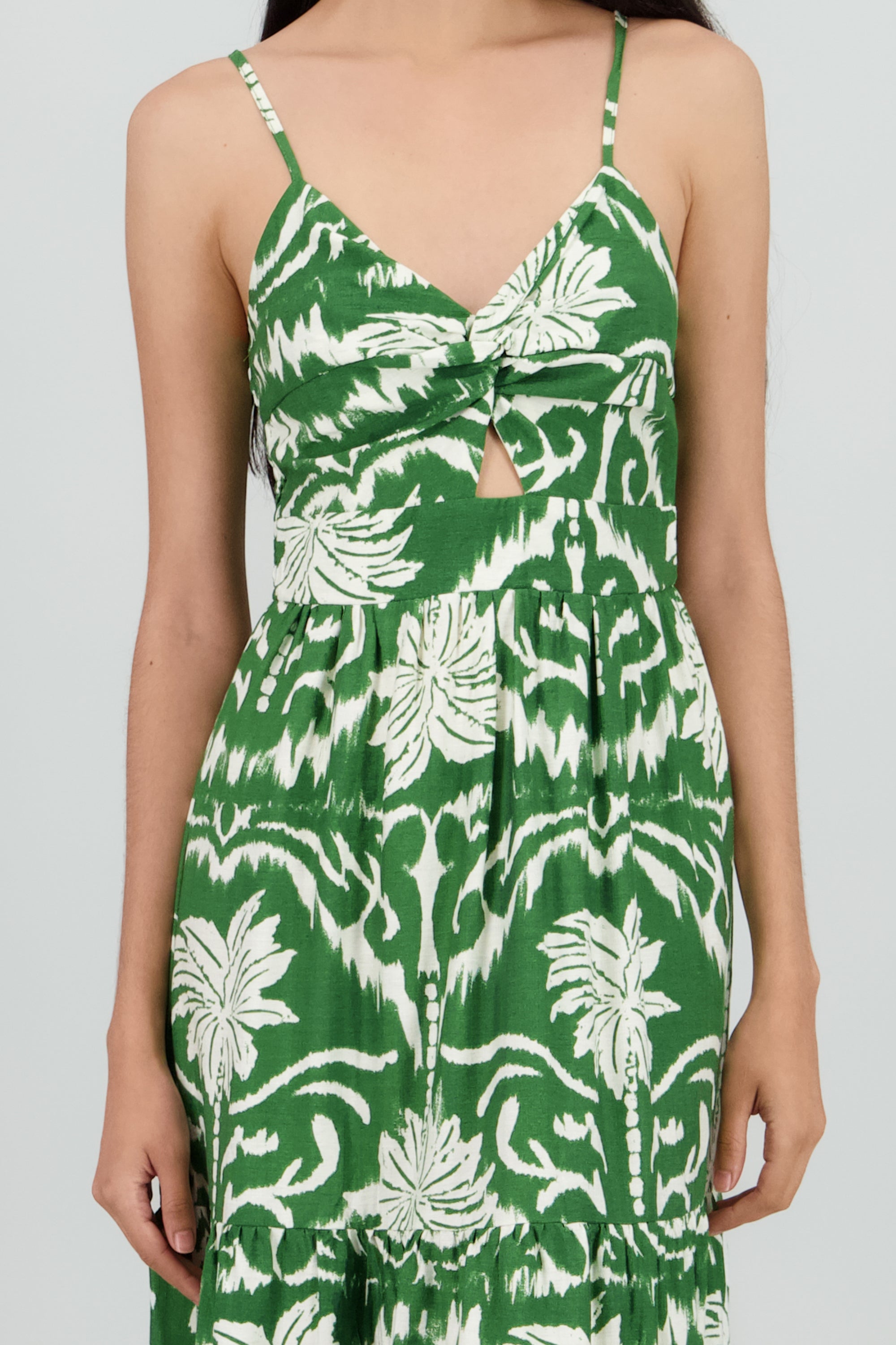 Maxi vestido estampado tropical VERDE COMBO
