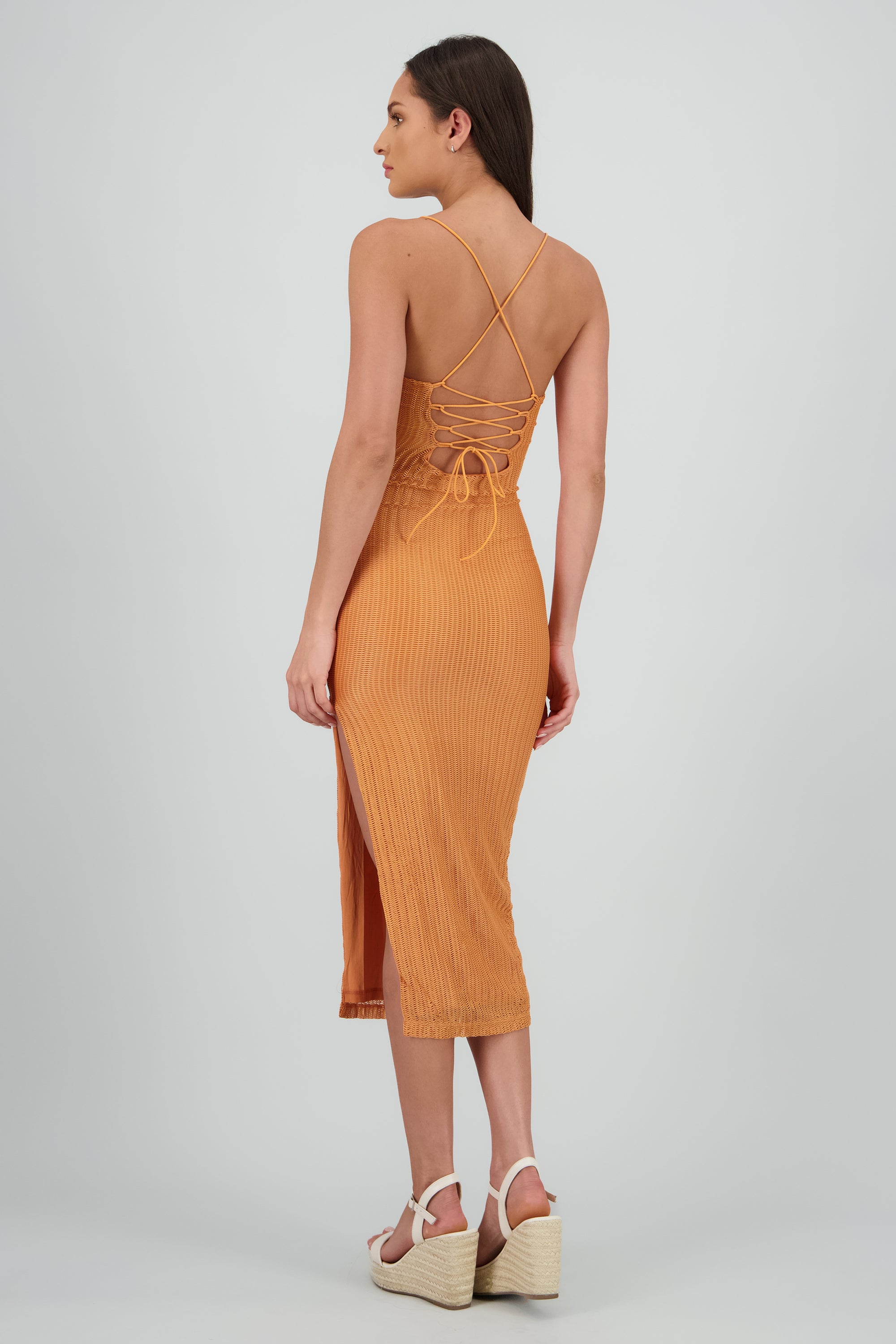 Vestido maxi red textura NARANJA