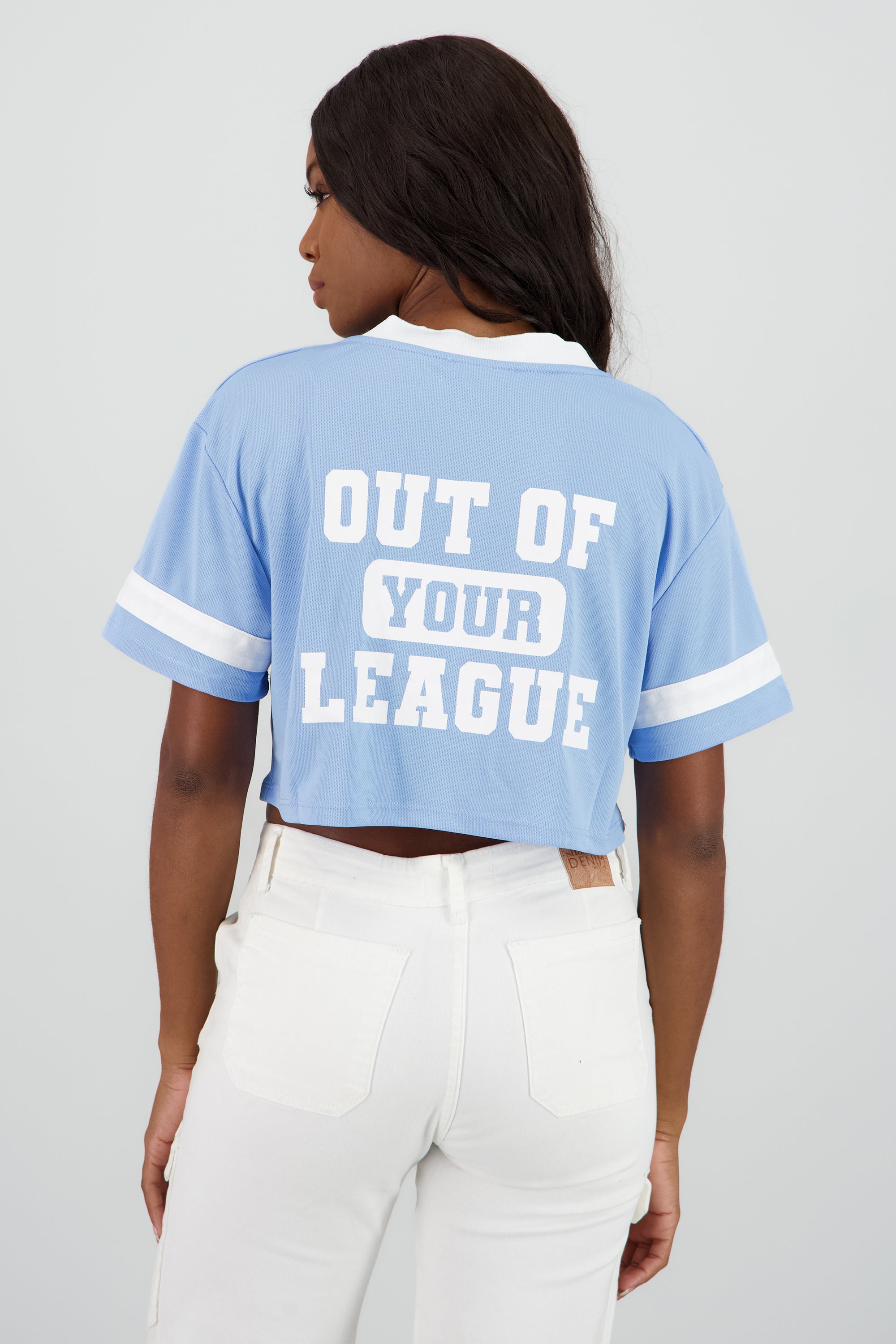 Top crop estampado numero AZUL CIELO