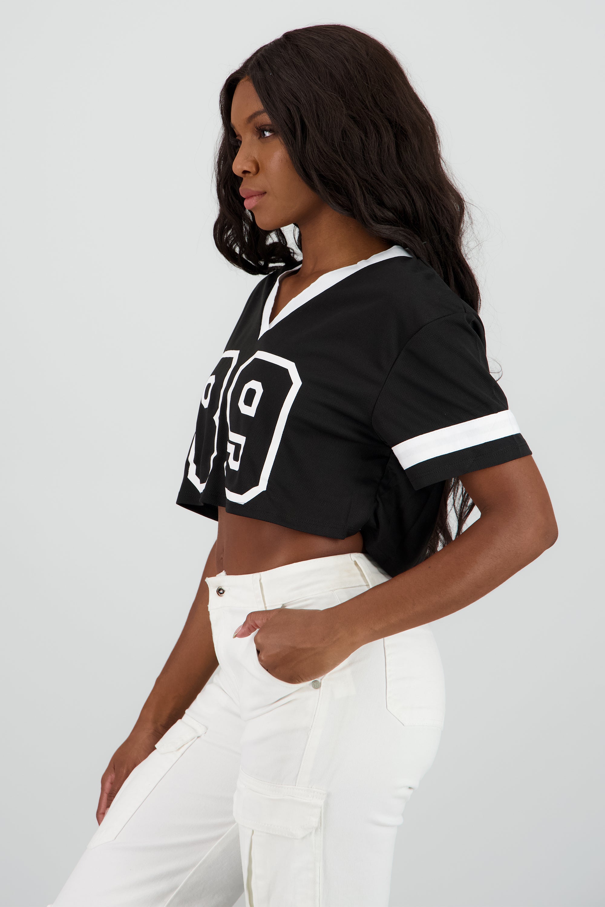 Top crop estampado numero NEGRO