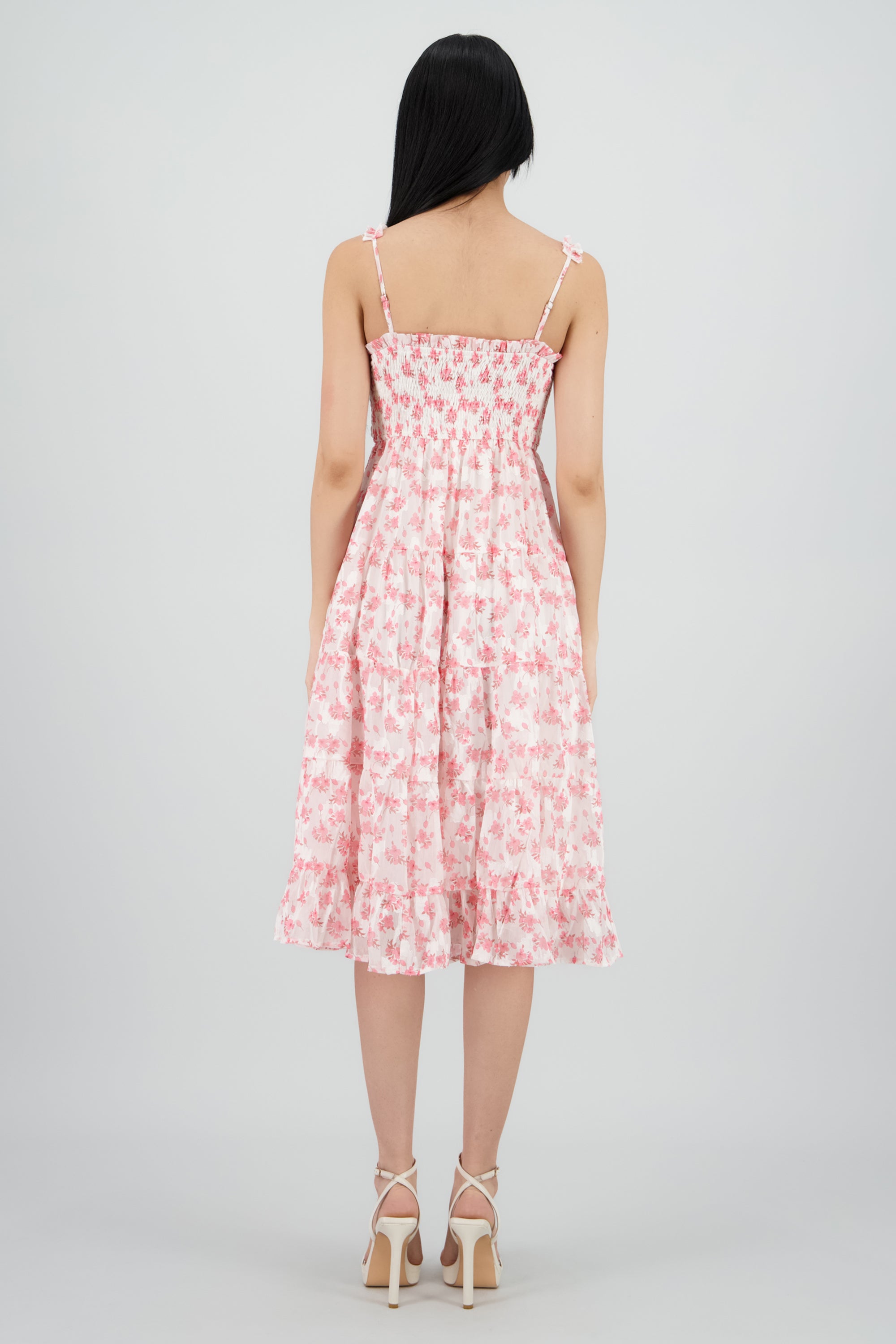 Vestido midi smocked flores ROSA COMBO