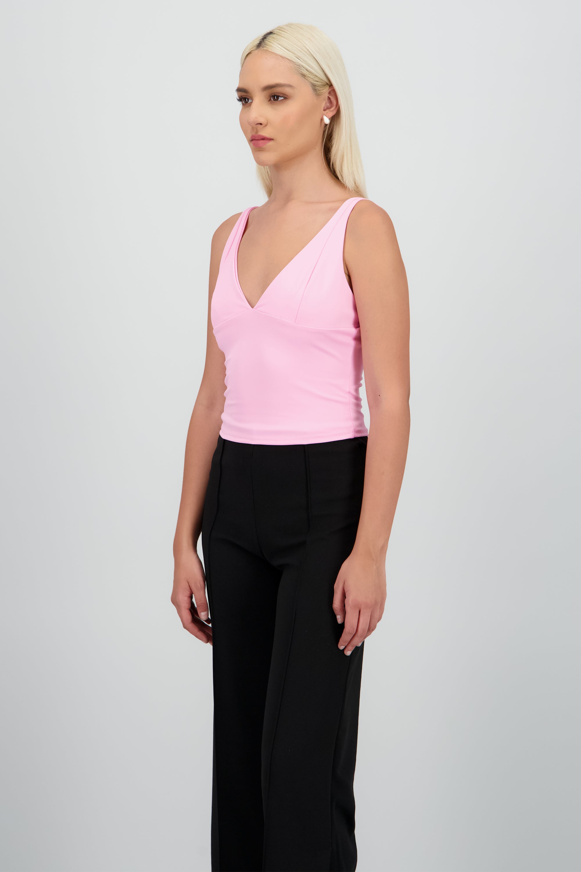Top escote V liso ROSA