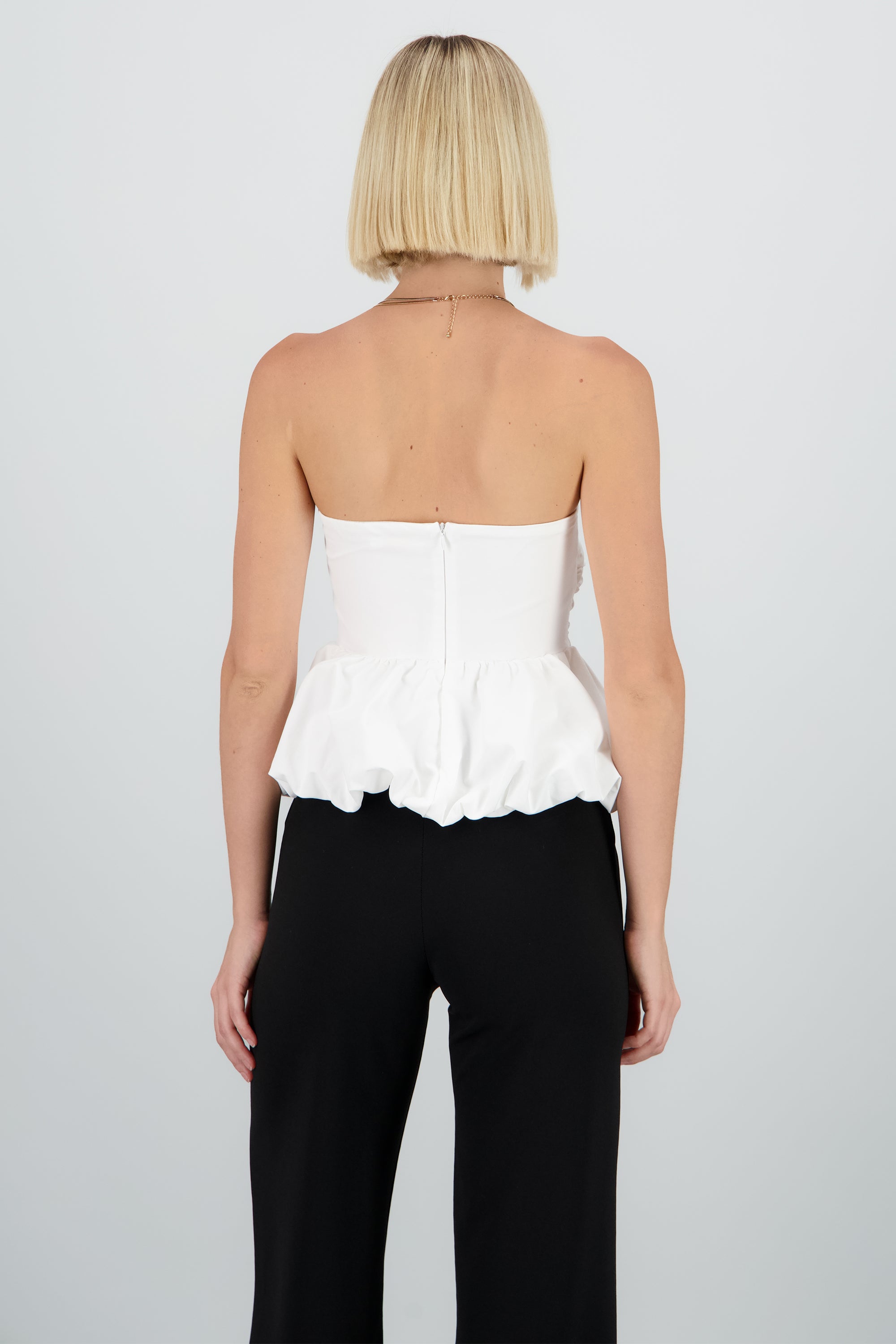 Top strapless drapeado globo BLANCO
