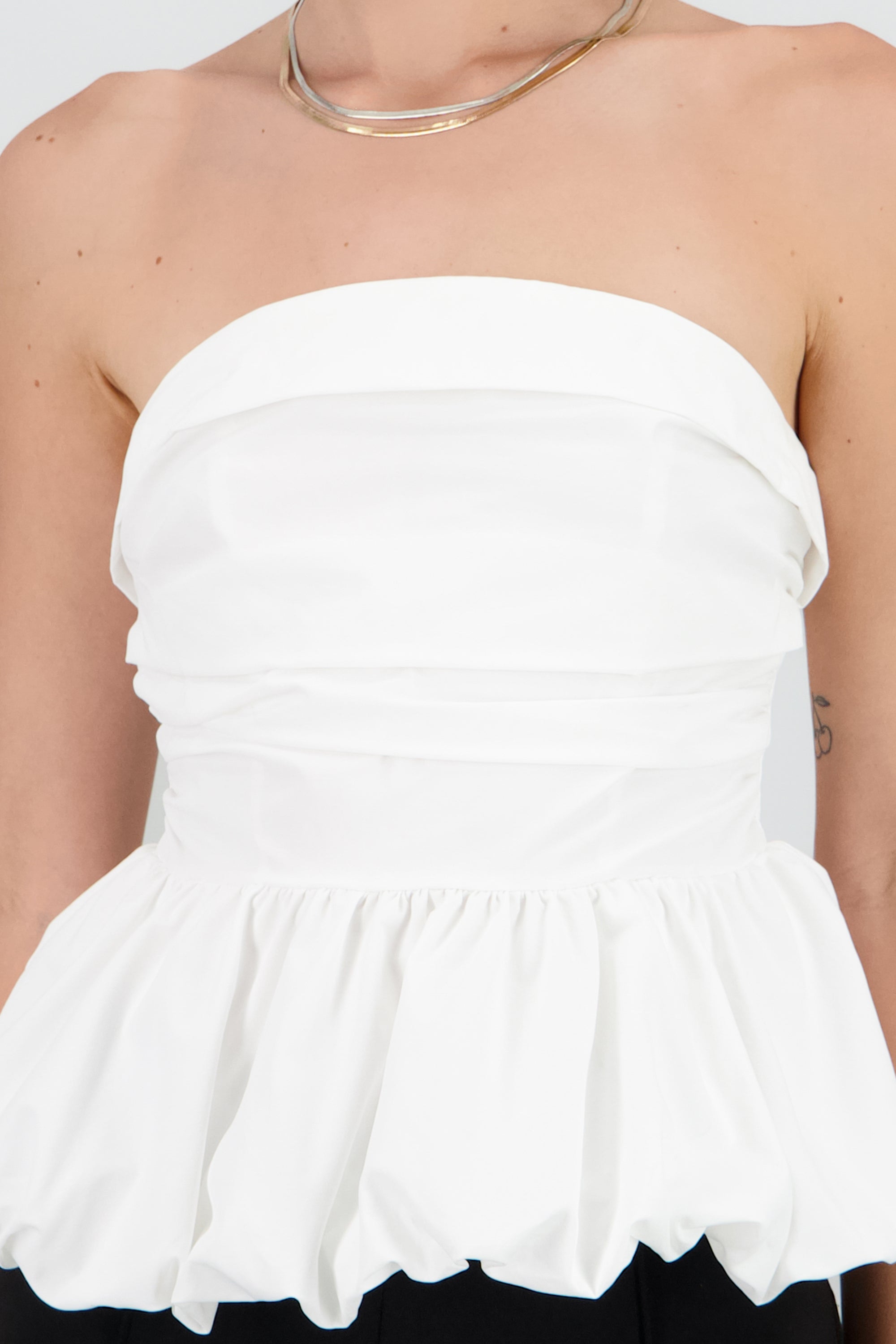 Top strapless drapeado globo BLANCO