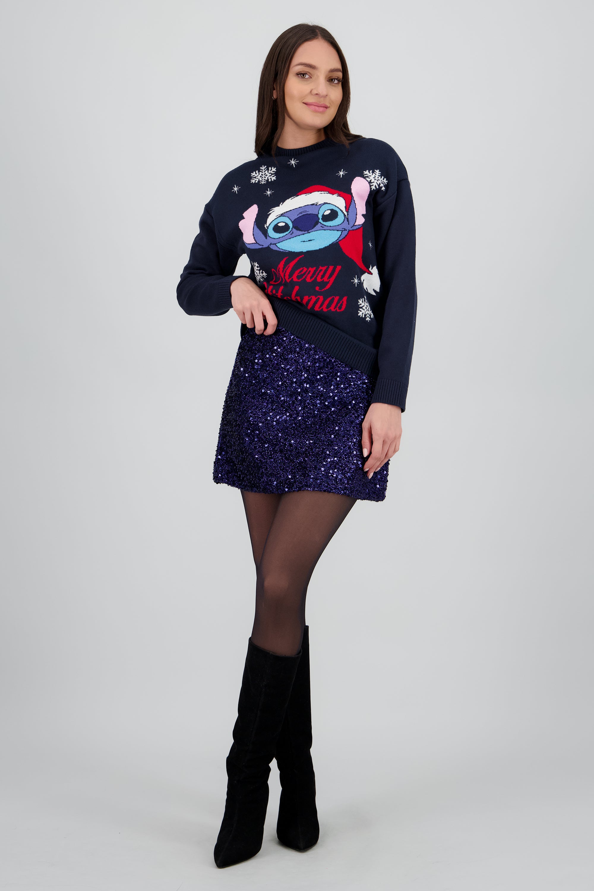 Sueter Stitch gorro navidad MARINO