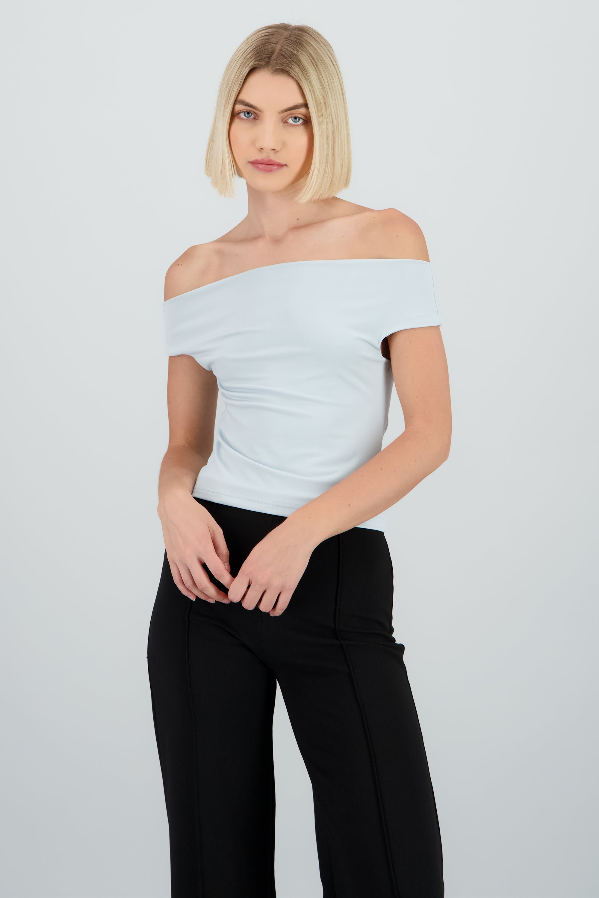 Top off shoulder doble tela AZUL PASTEL