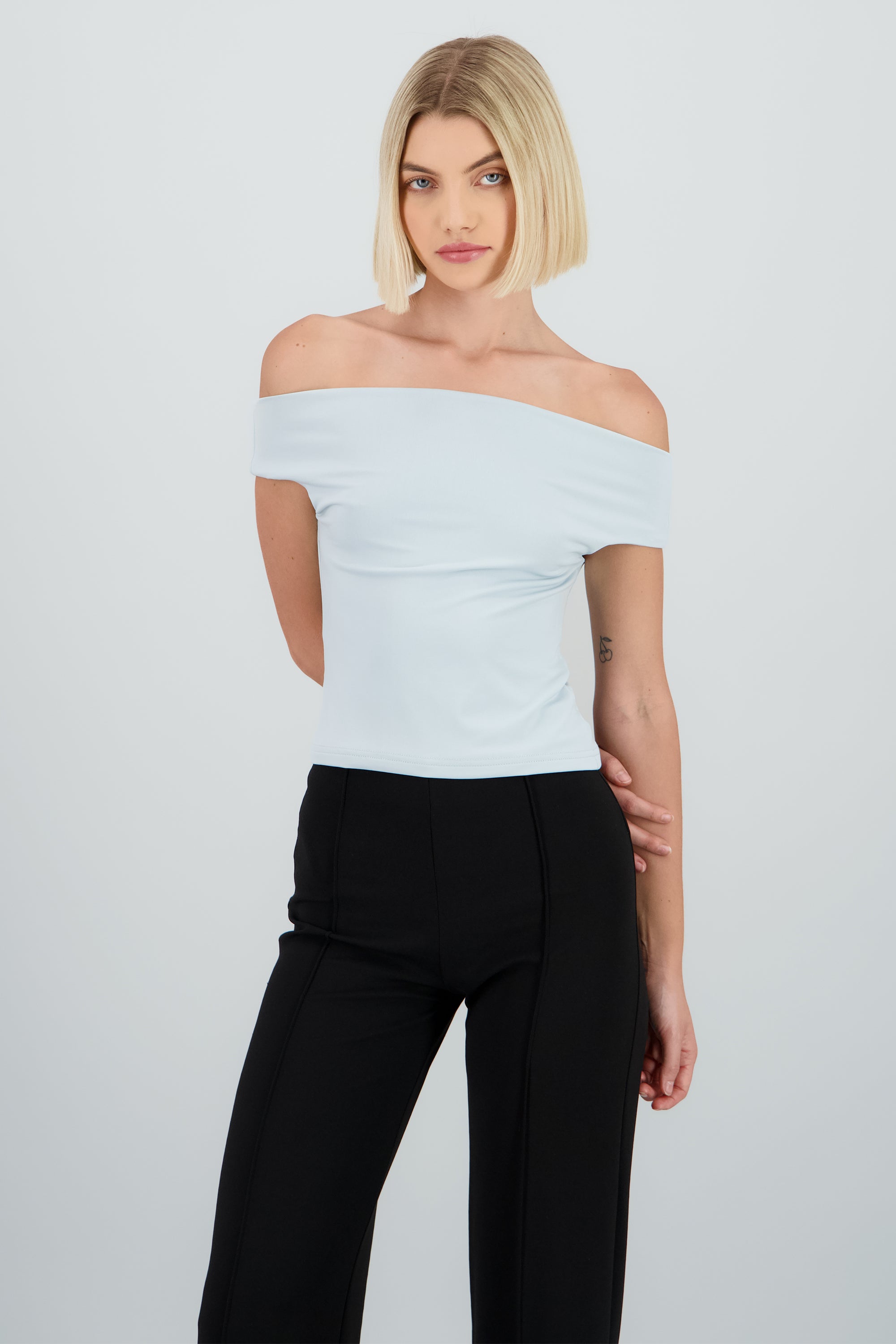 Top off shoulder doble tela AZUL PASTEL