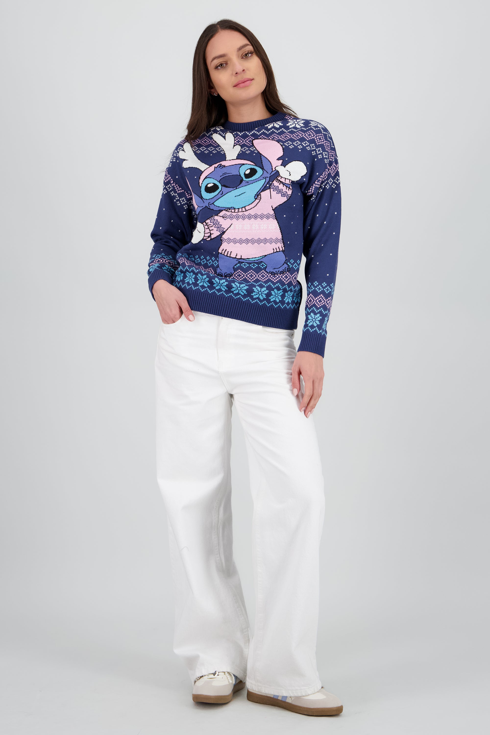 Sueter grecas Stitch navidad AZUL COMBO