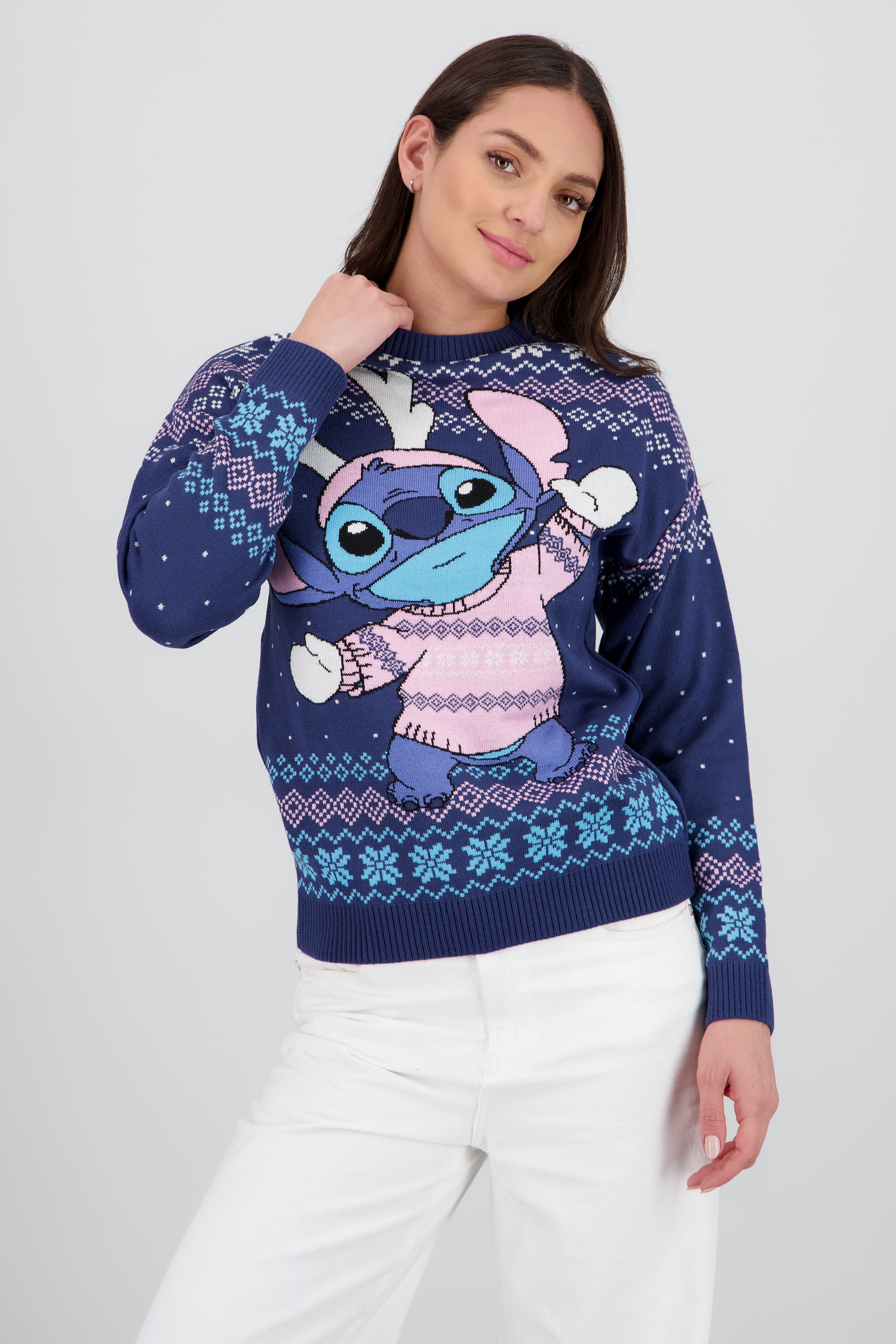 Sueter grecas Stitch navidad AZUL COMBO