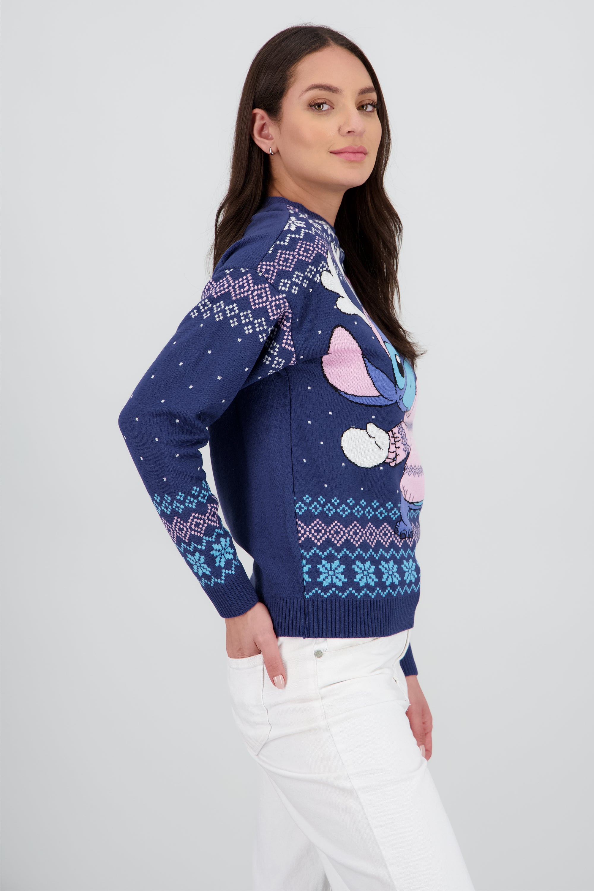 Sueter grecas Stitch navidad AZUL COMBO