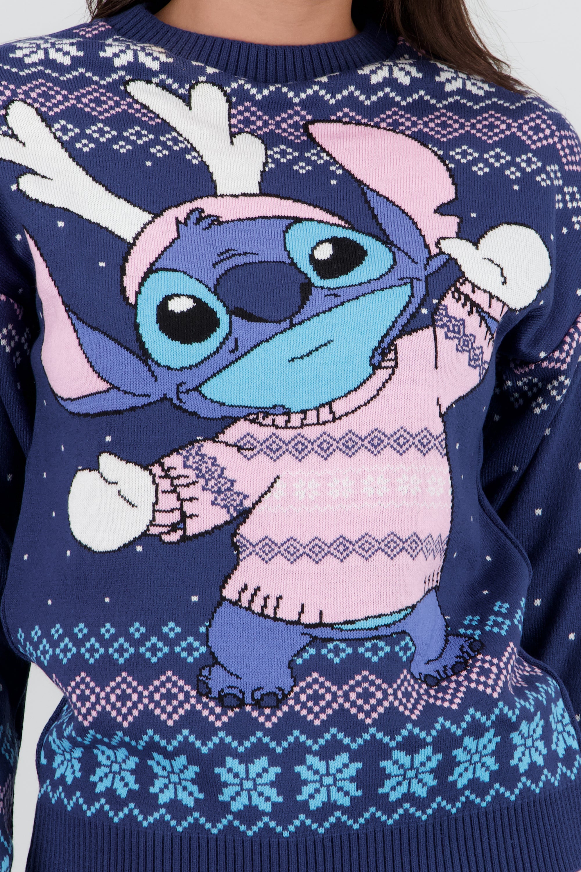 Sueter grecas Stitch navidad AZUL COMBO