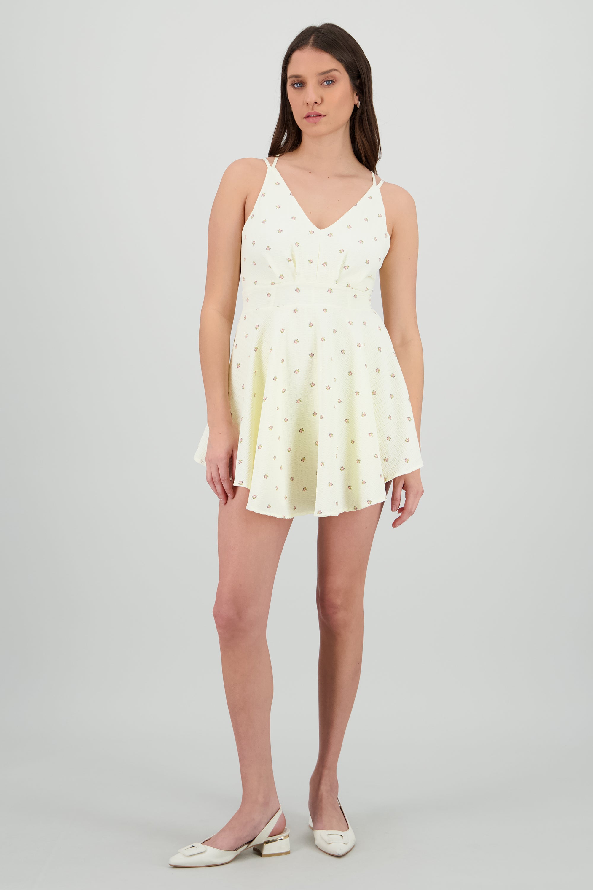 Minivestido con textura estamapdo mini flores AMARILLO PASTEL