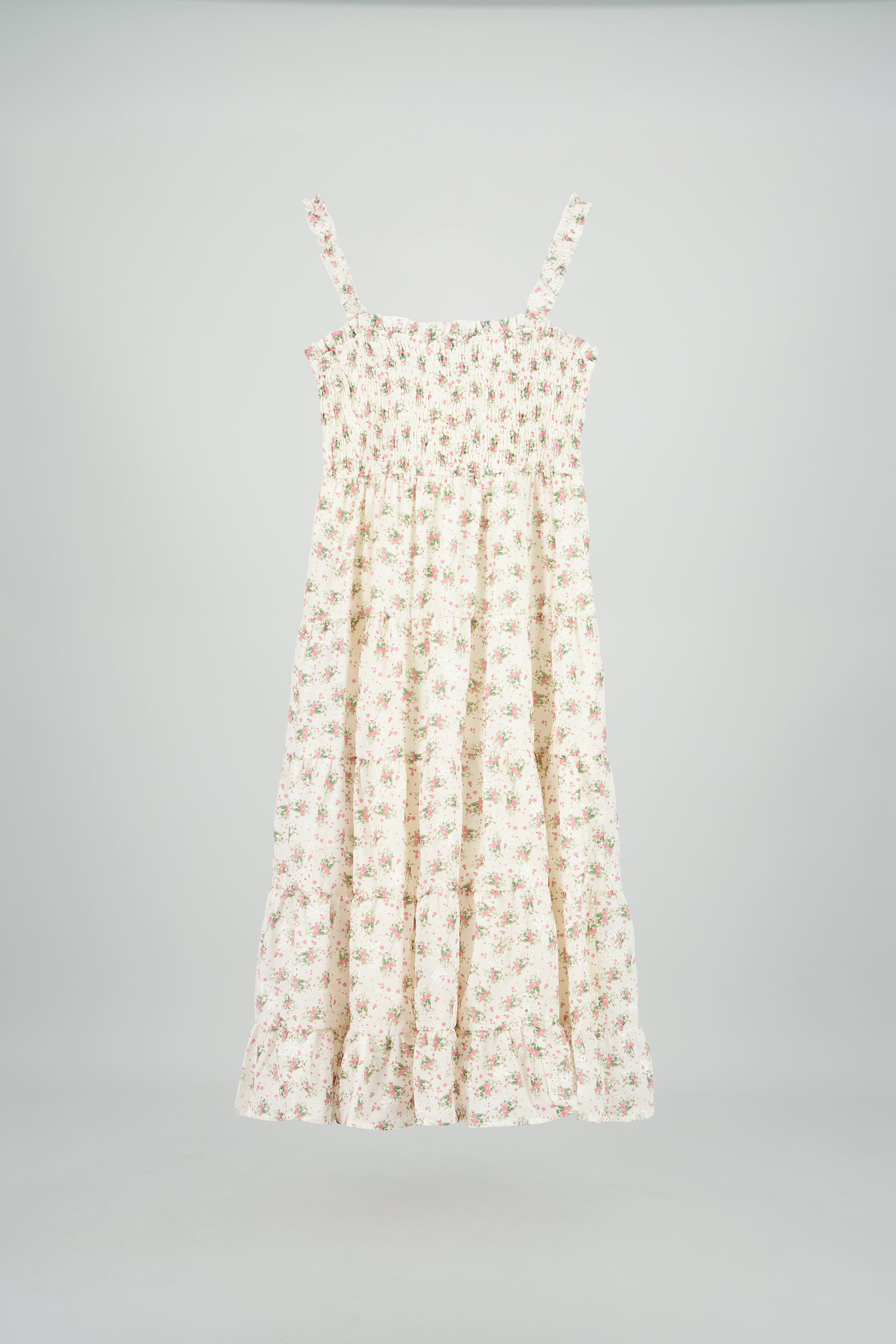 Vestido maxi bordado flores HUESO COMBO