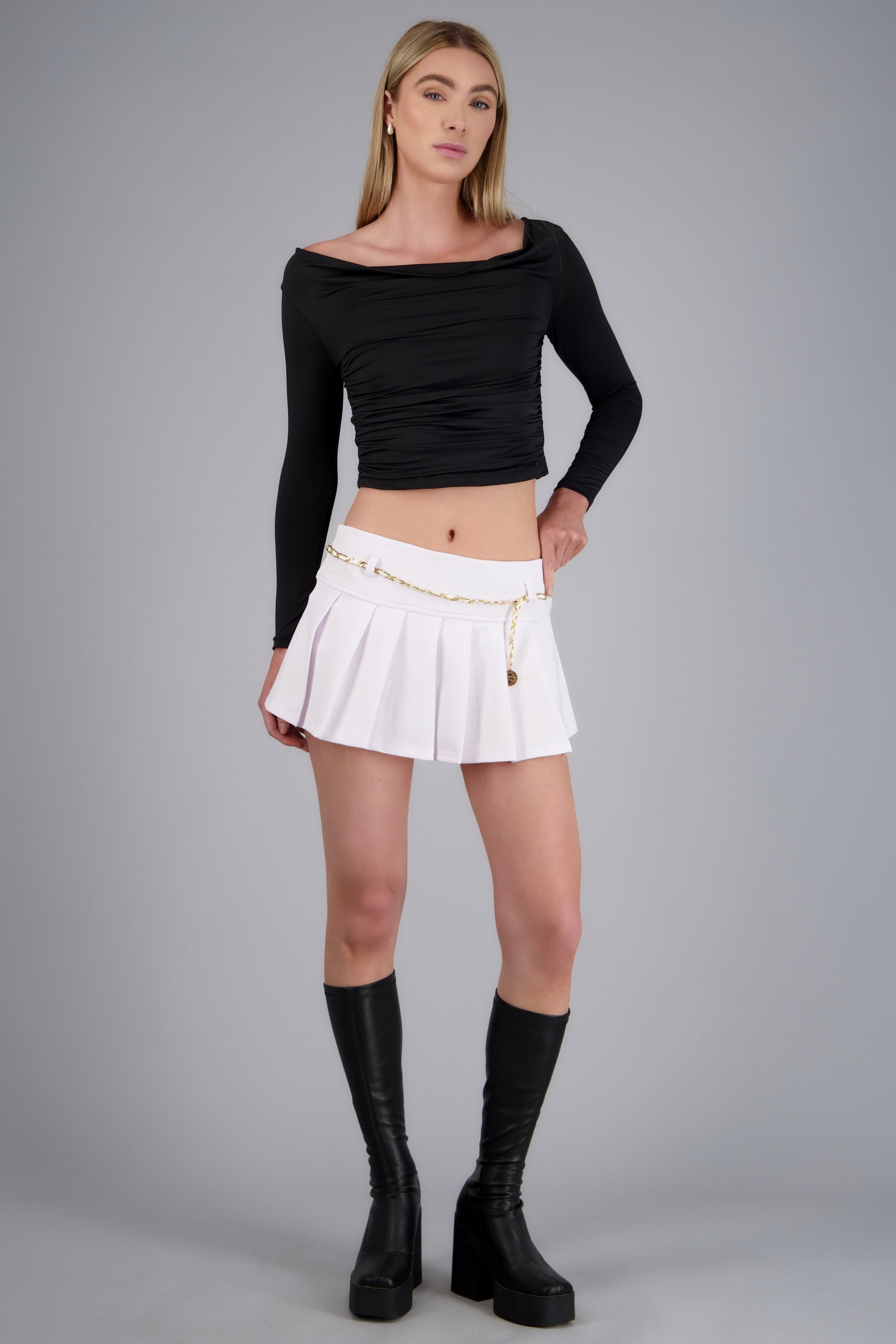 Falda tableada con detalle cadena BLANCO