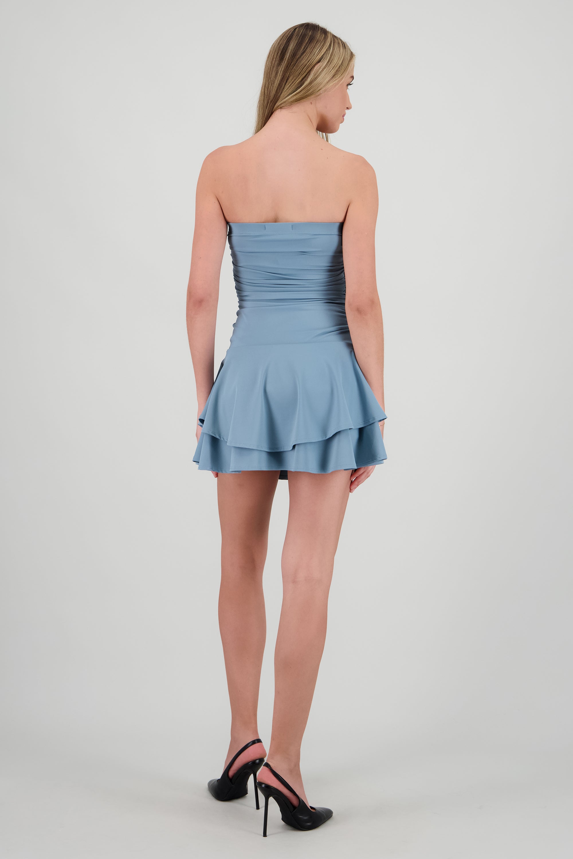 Vestido mini drapeado strapless AZUL