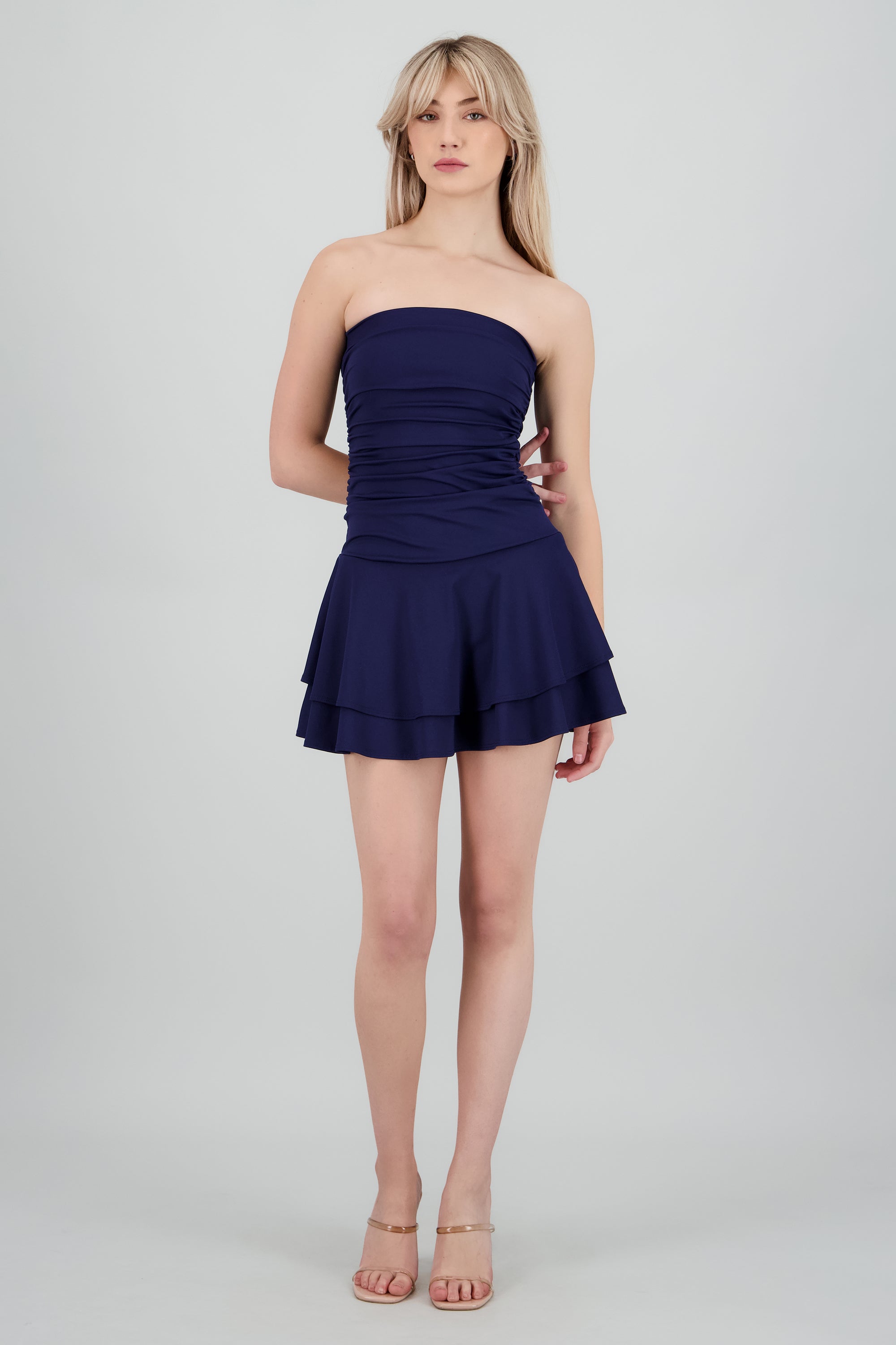 Vestido mini drapeado strapless MARINO