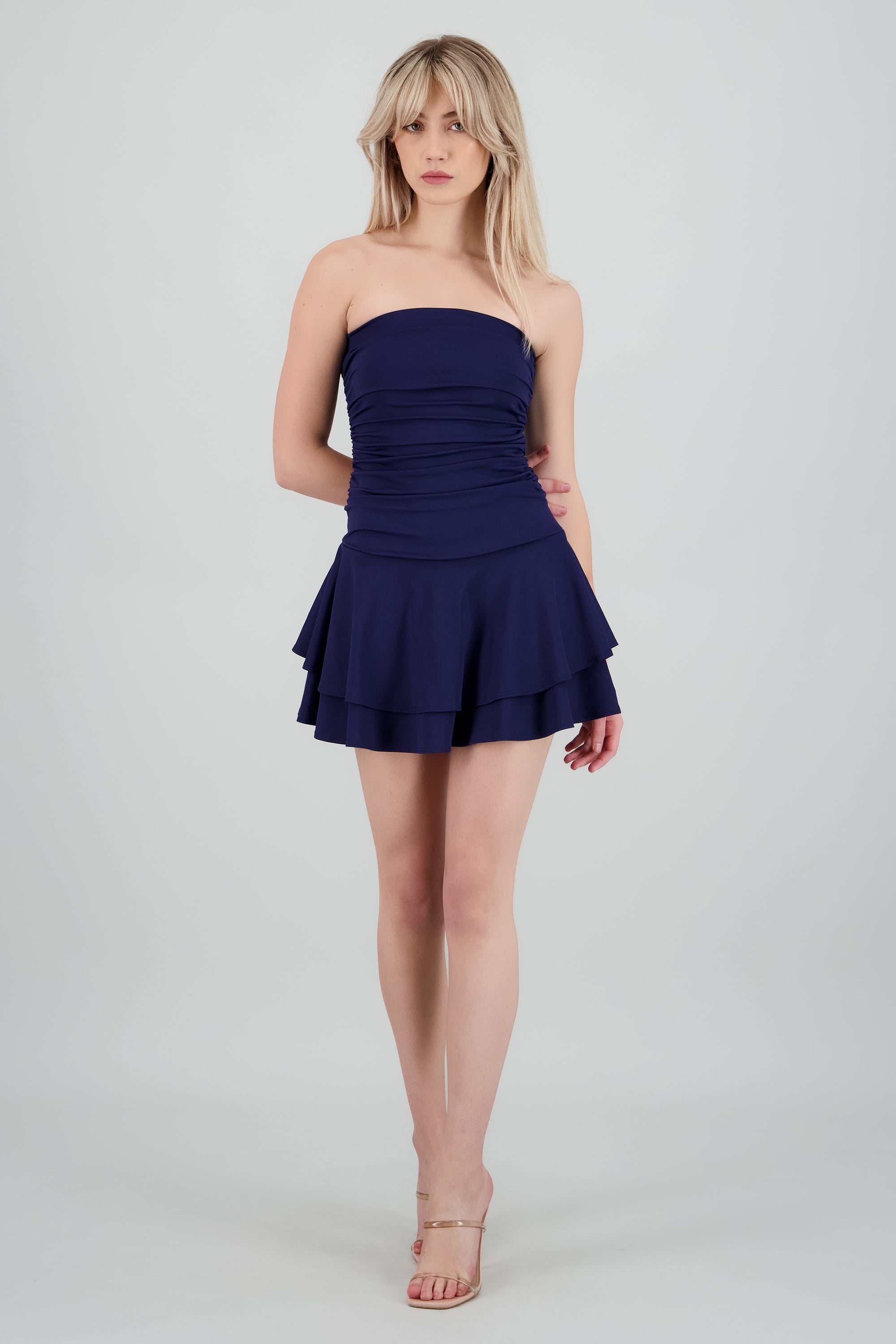 Vestido mini drapeado strapless MARINO