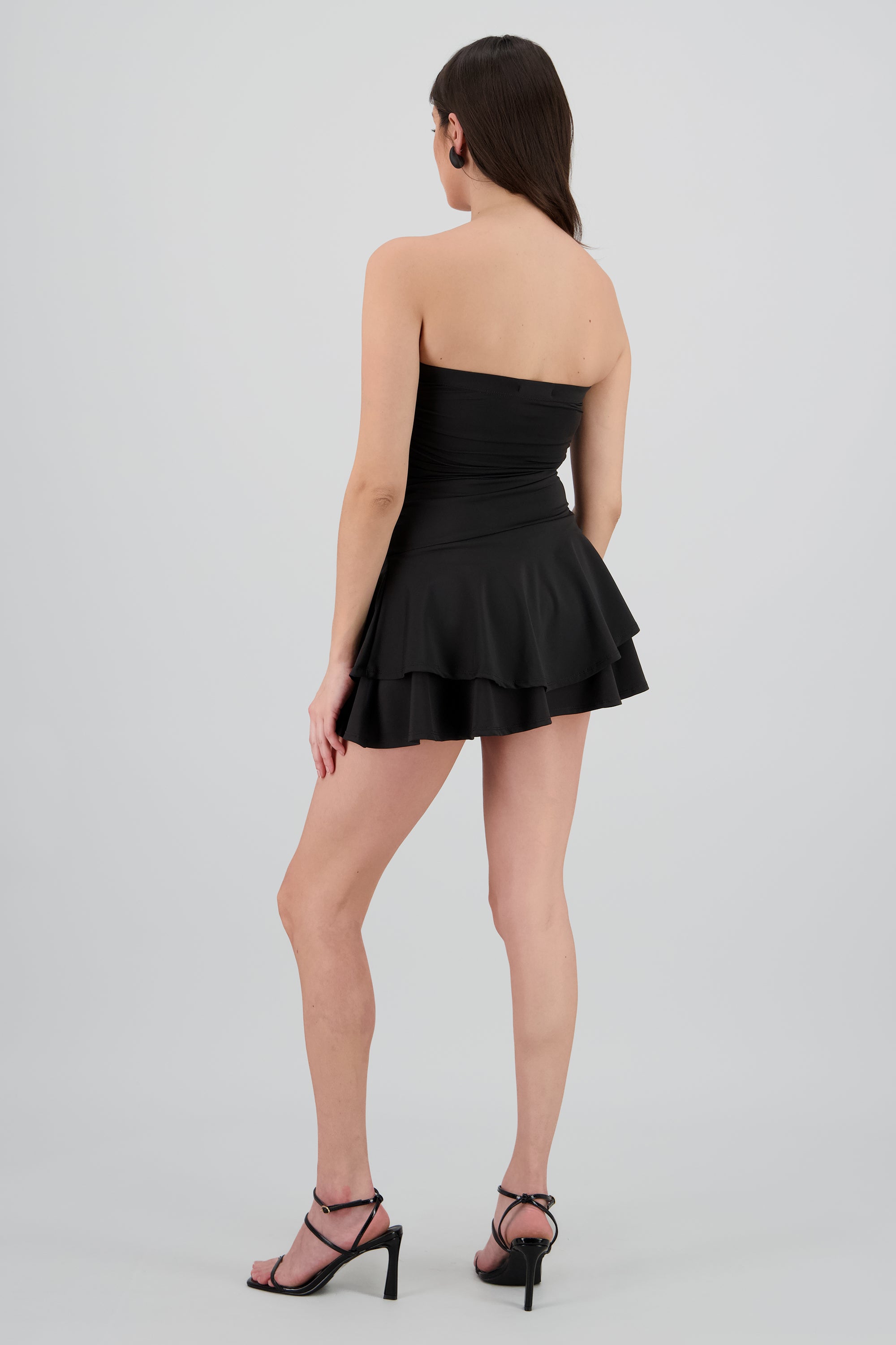 Vestido mini drapeado strapless NEGRO