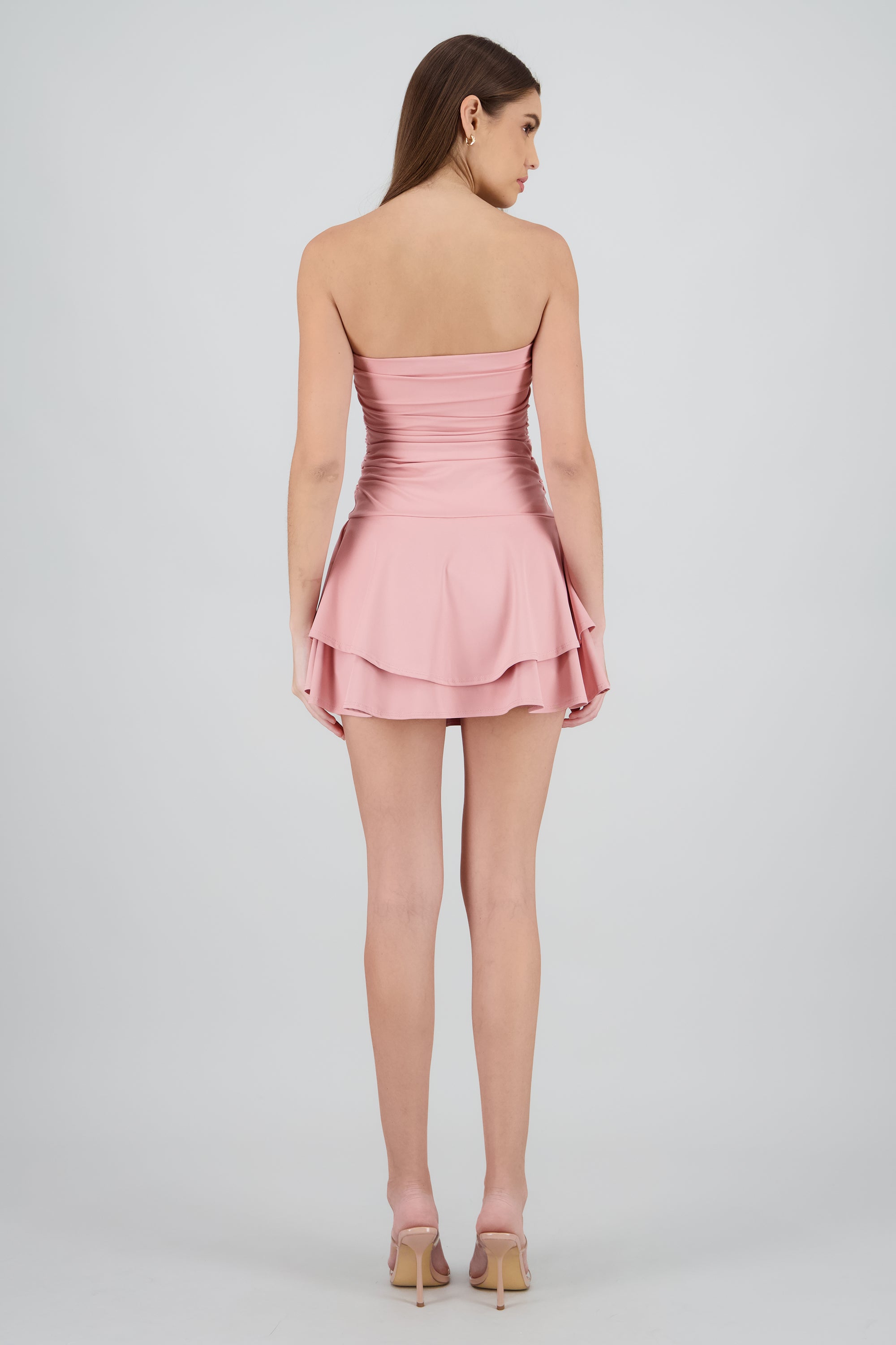 Vestido mini drapeado strapless PALO DE ROSA