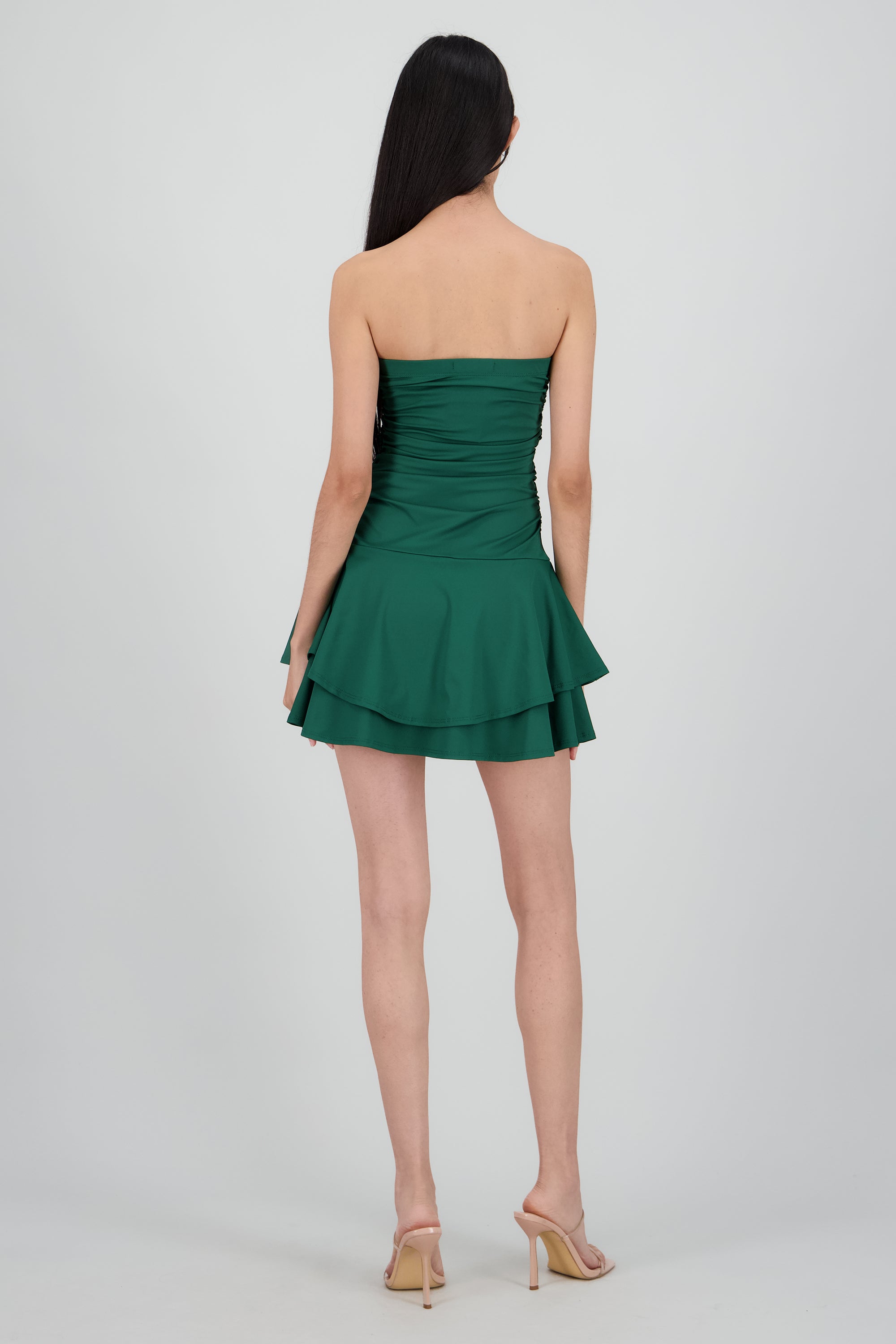 Vestido mini drapeado strapless VERDE CAZADOR