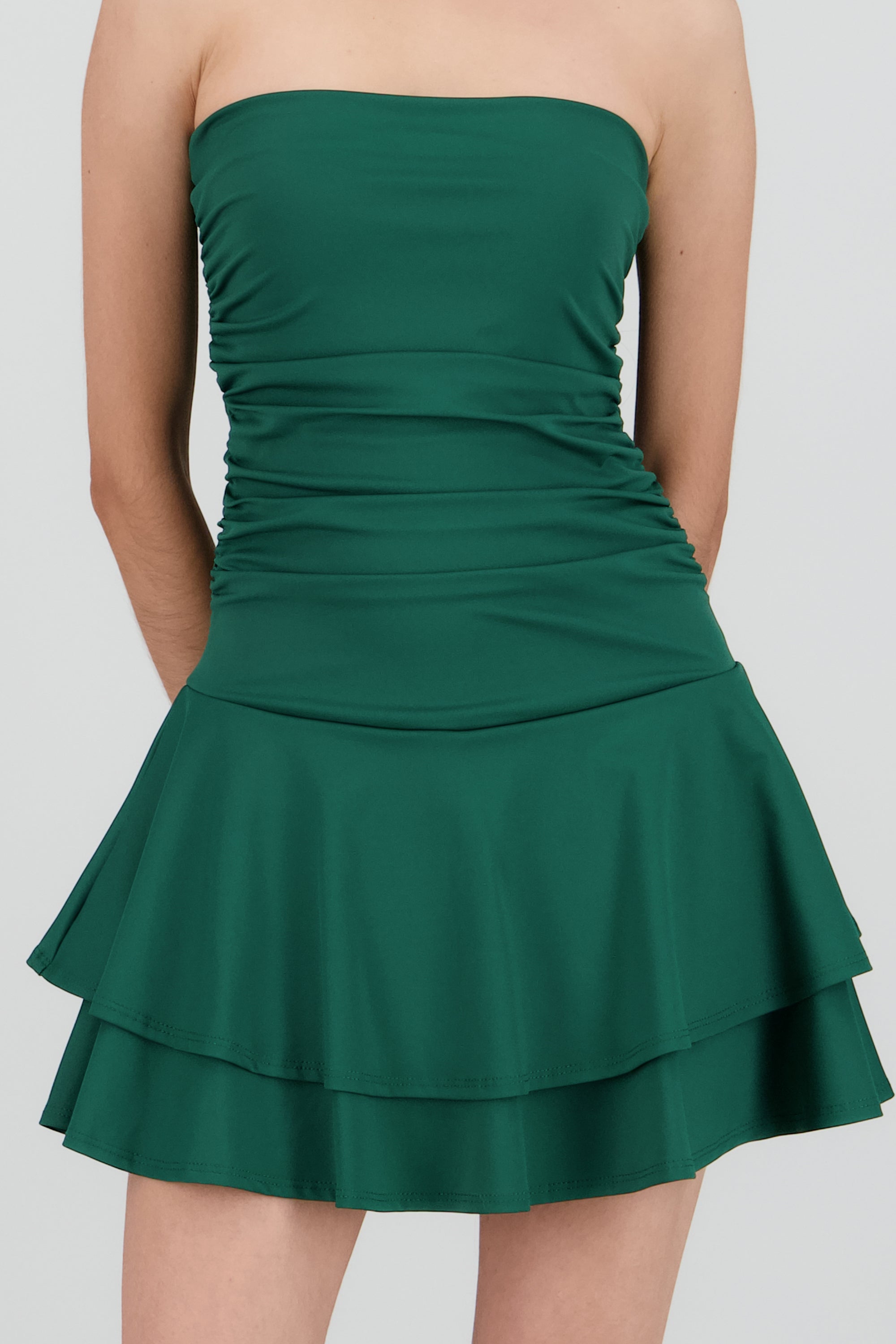Vestido mini drapeado strapless VERDE CAZADOR