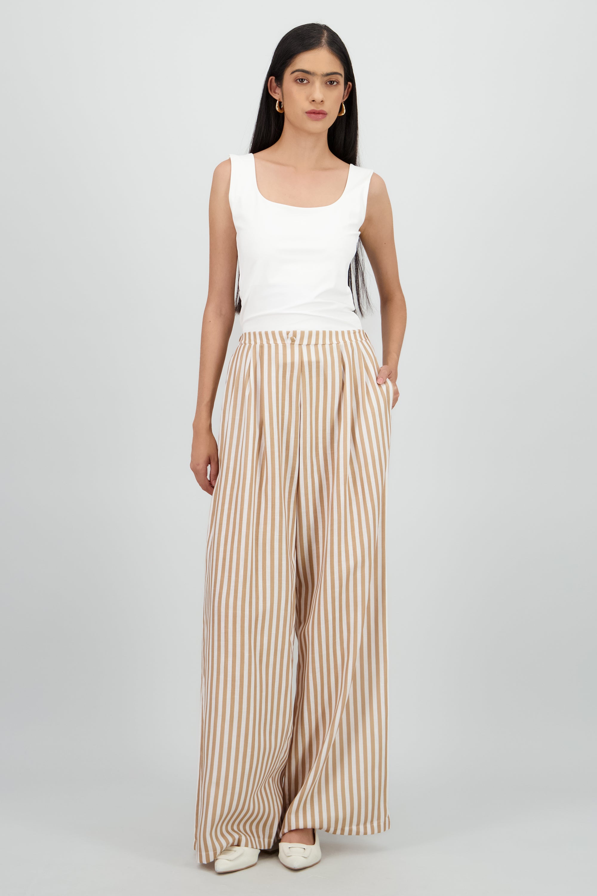 Pantalon lino rayas CAFE COMBO