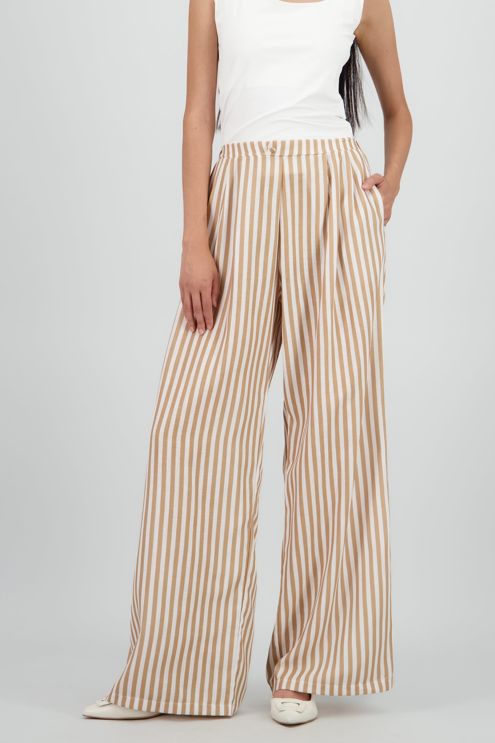 Pantalon lino rayas CAFE COMBO