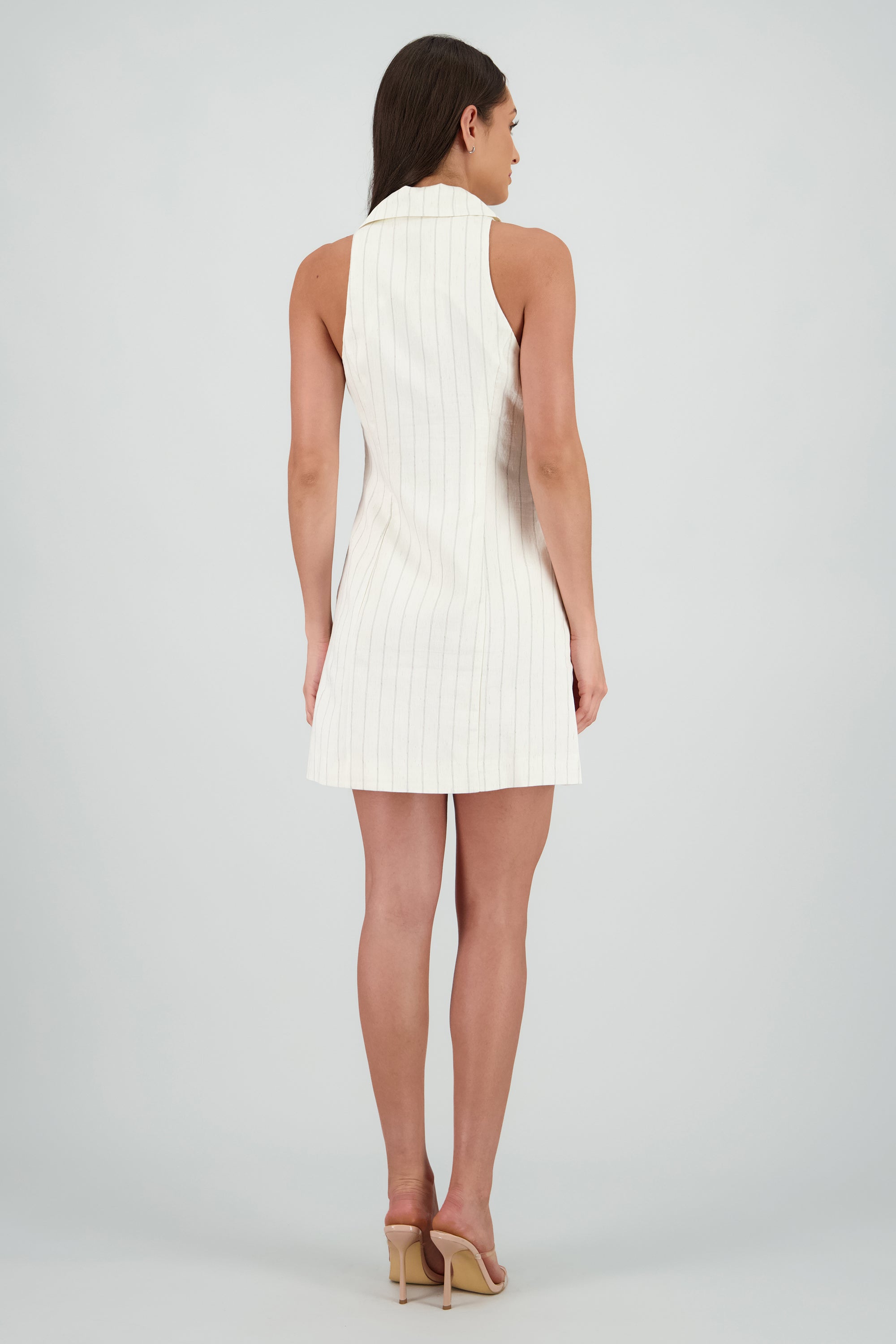 Vestido con solapa lino rayas ARENA