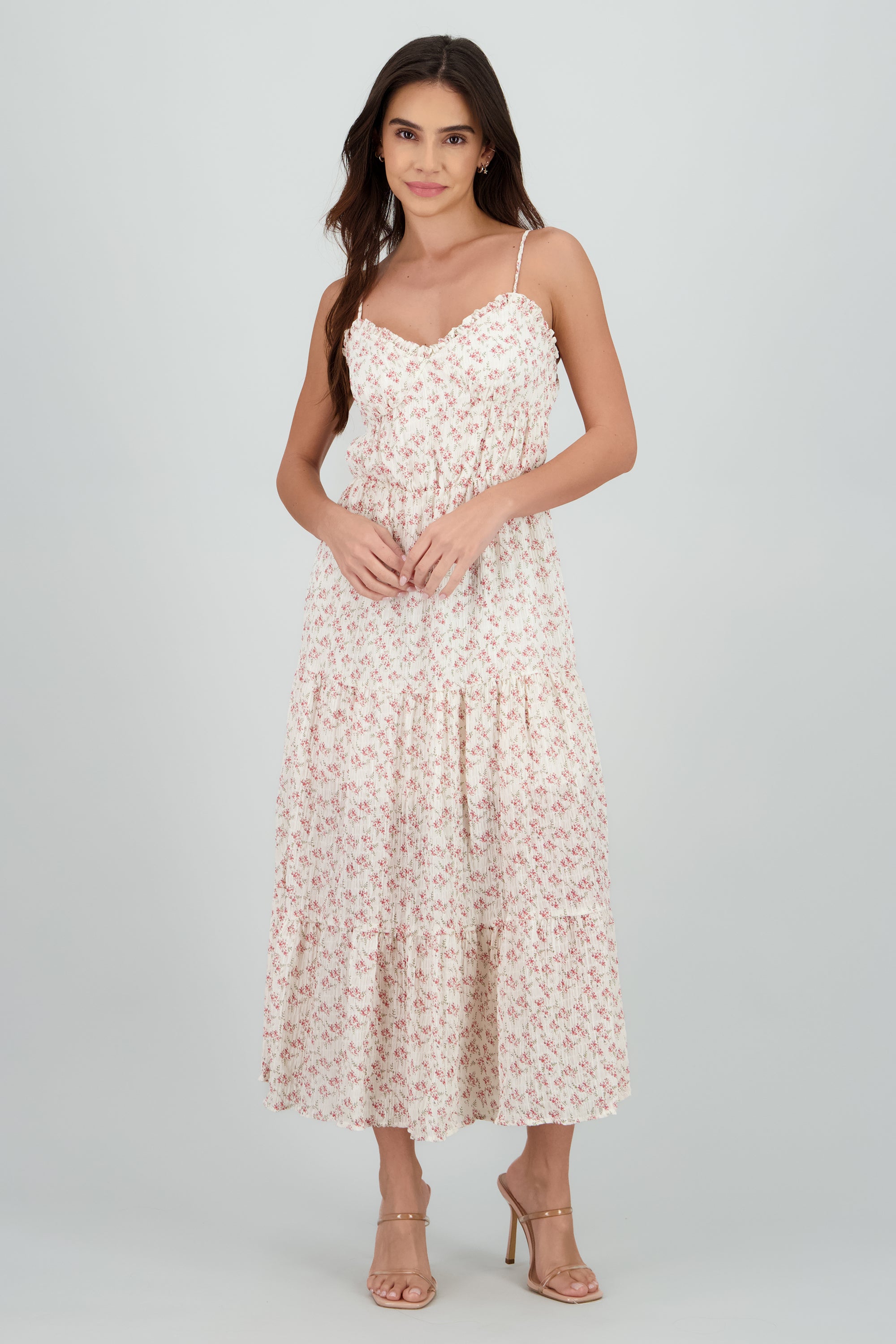 Vestido maxi mini flores tirantes HUESO COMBO