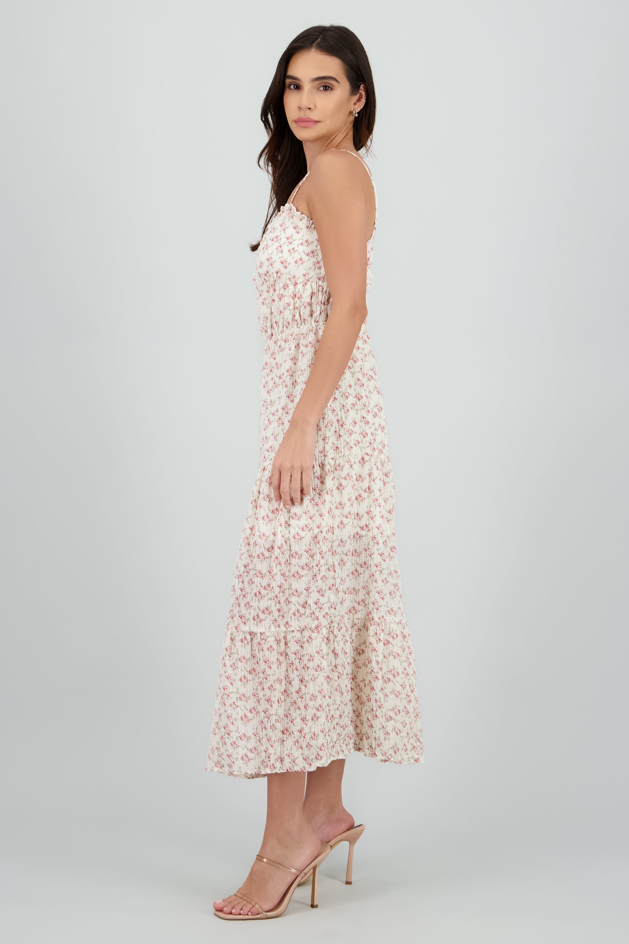 Vestido maxi mini flores tirantes HUESO COMBO