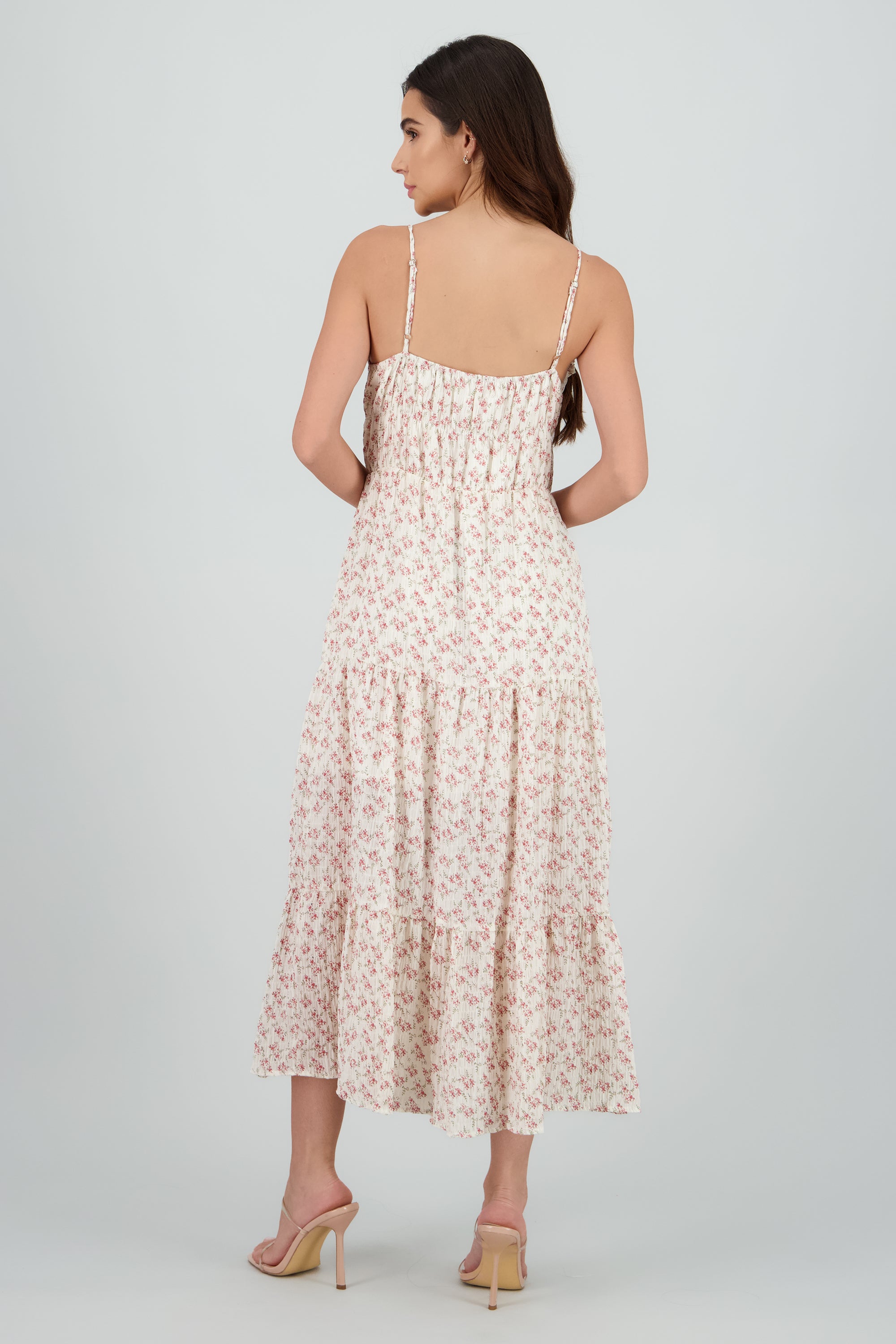 Vestido maxi mini flores tirantes HUESO COMBO