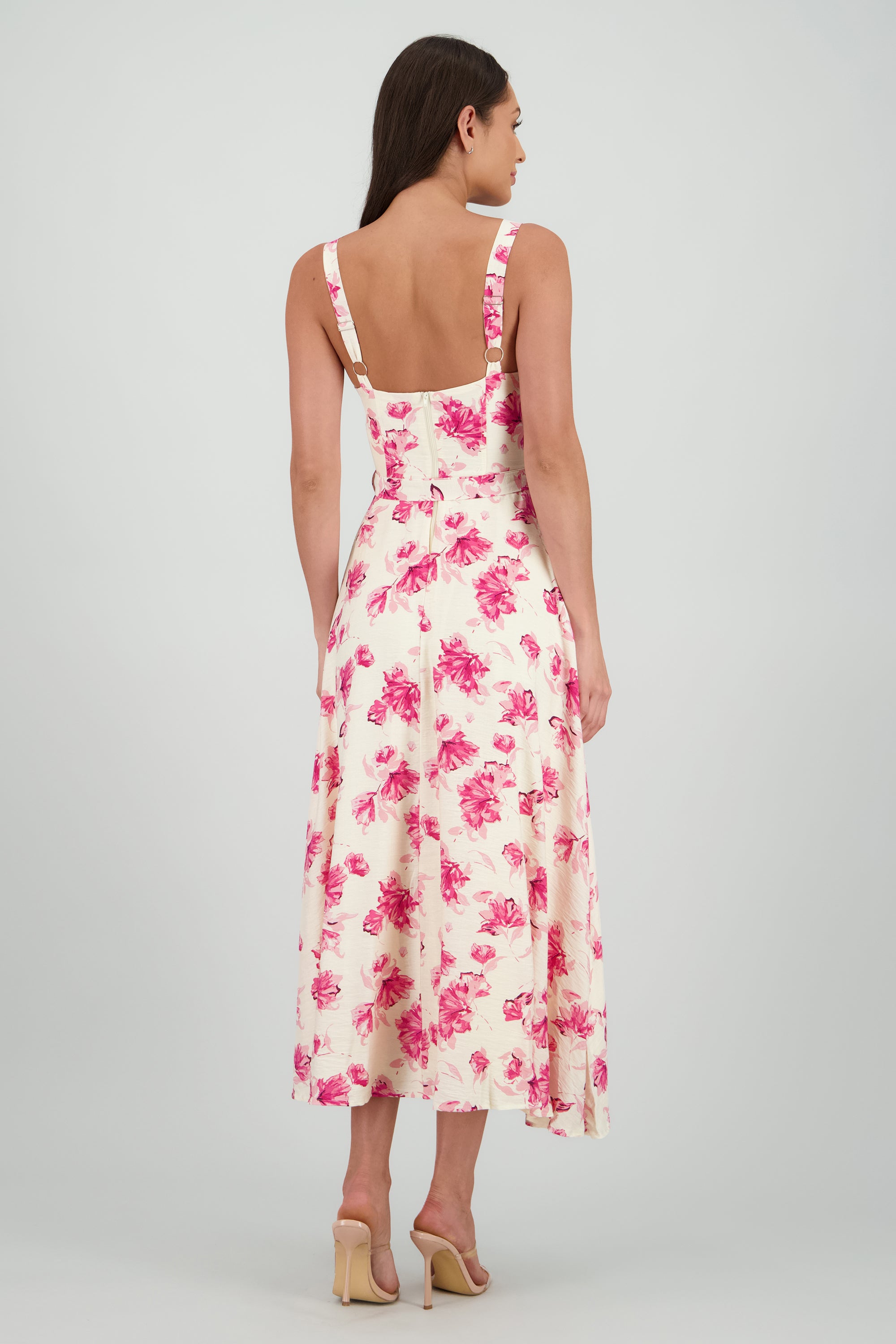 Vestido maxi flores con cinturon ROSA COMBO