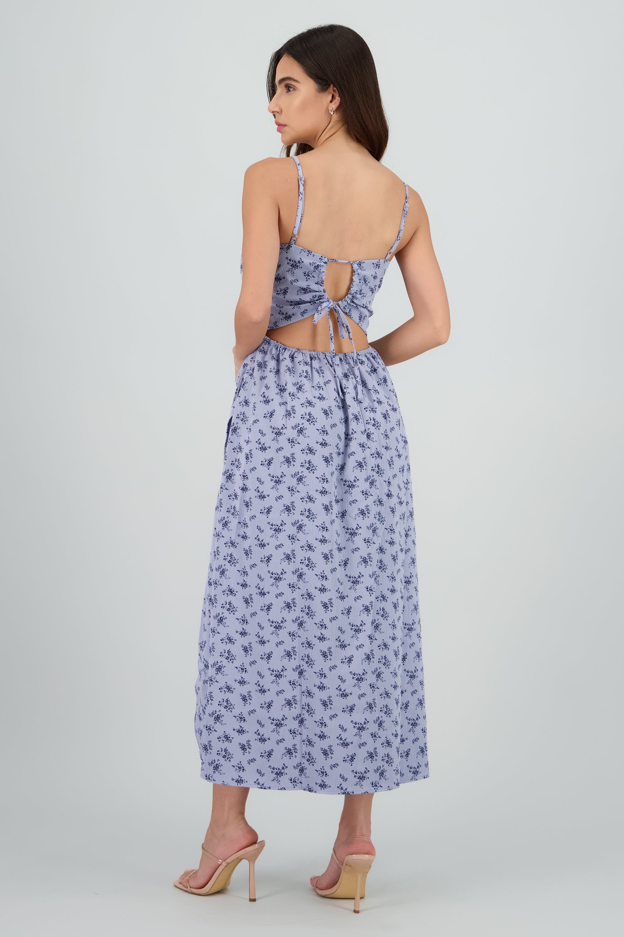 Vestido midi flores con abertura AZUL