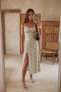 Vestido midi flores con abertura