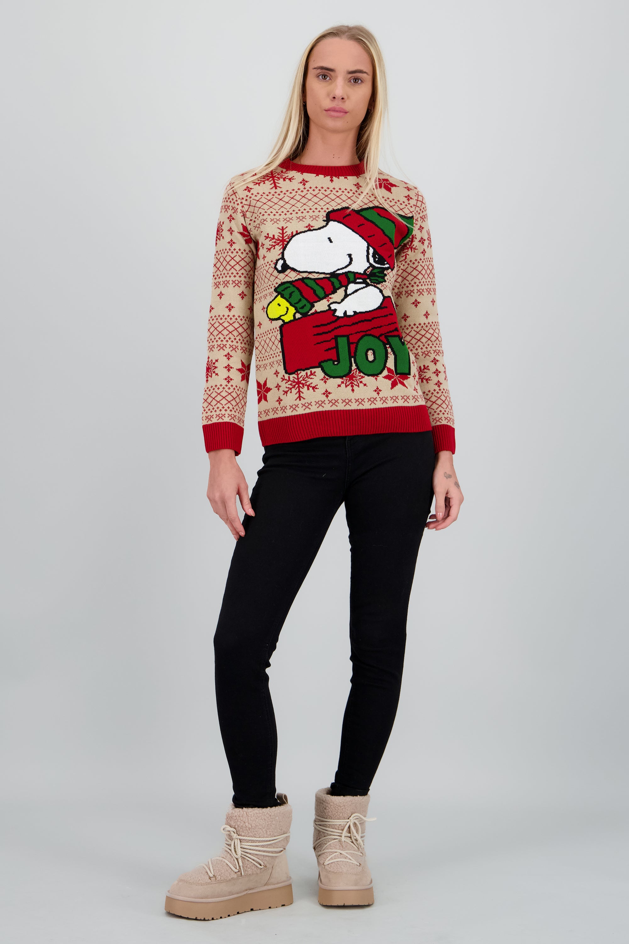 Sueter grecas Snoopy Woodstock xmas KHAKI COMBO