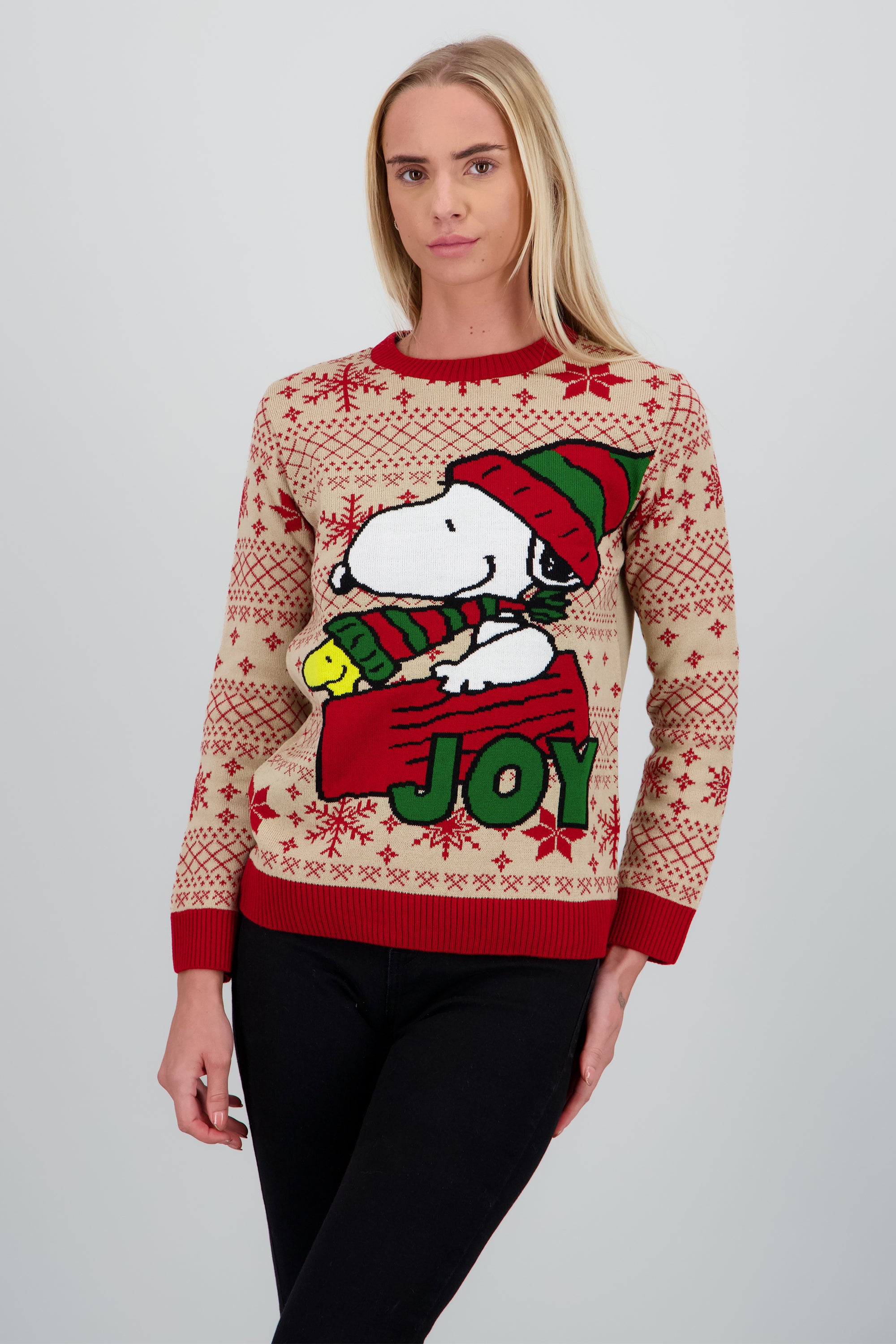 Sueter grecas Snoopy Woodstock xmas KHAKI COMBO