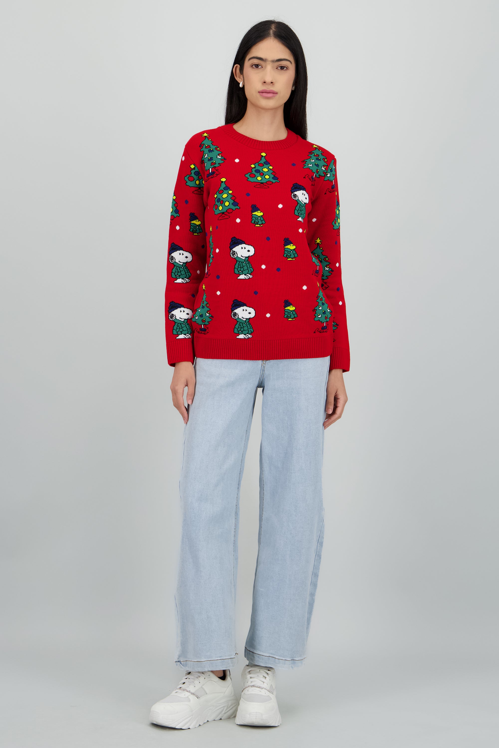 Sueter contraste Snoopy arbolito ROJO COMBO