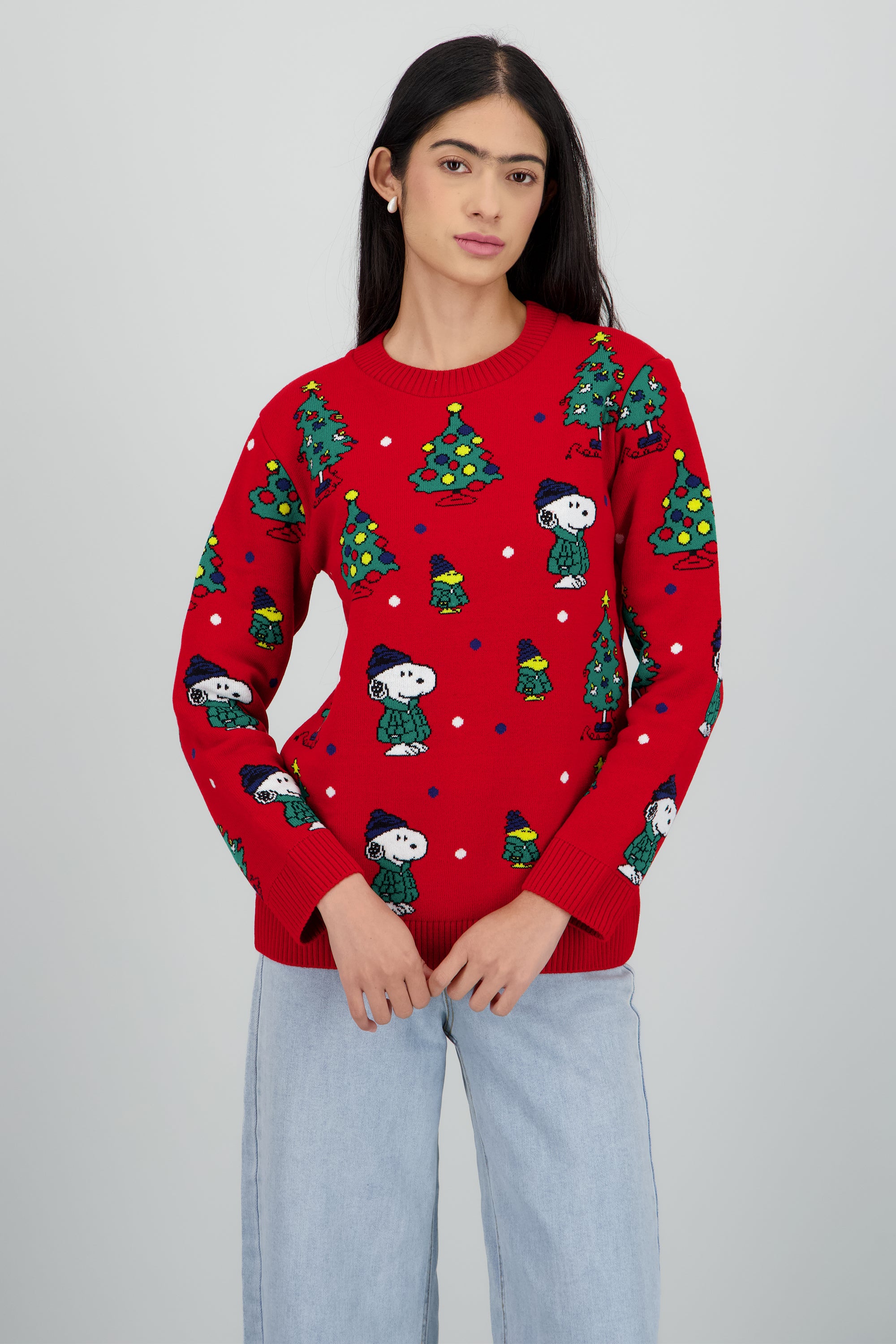 Sueter contraste Snoopy arbolito ROJO COMBO