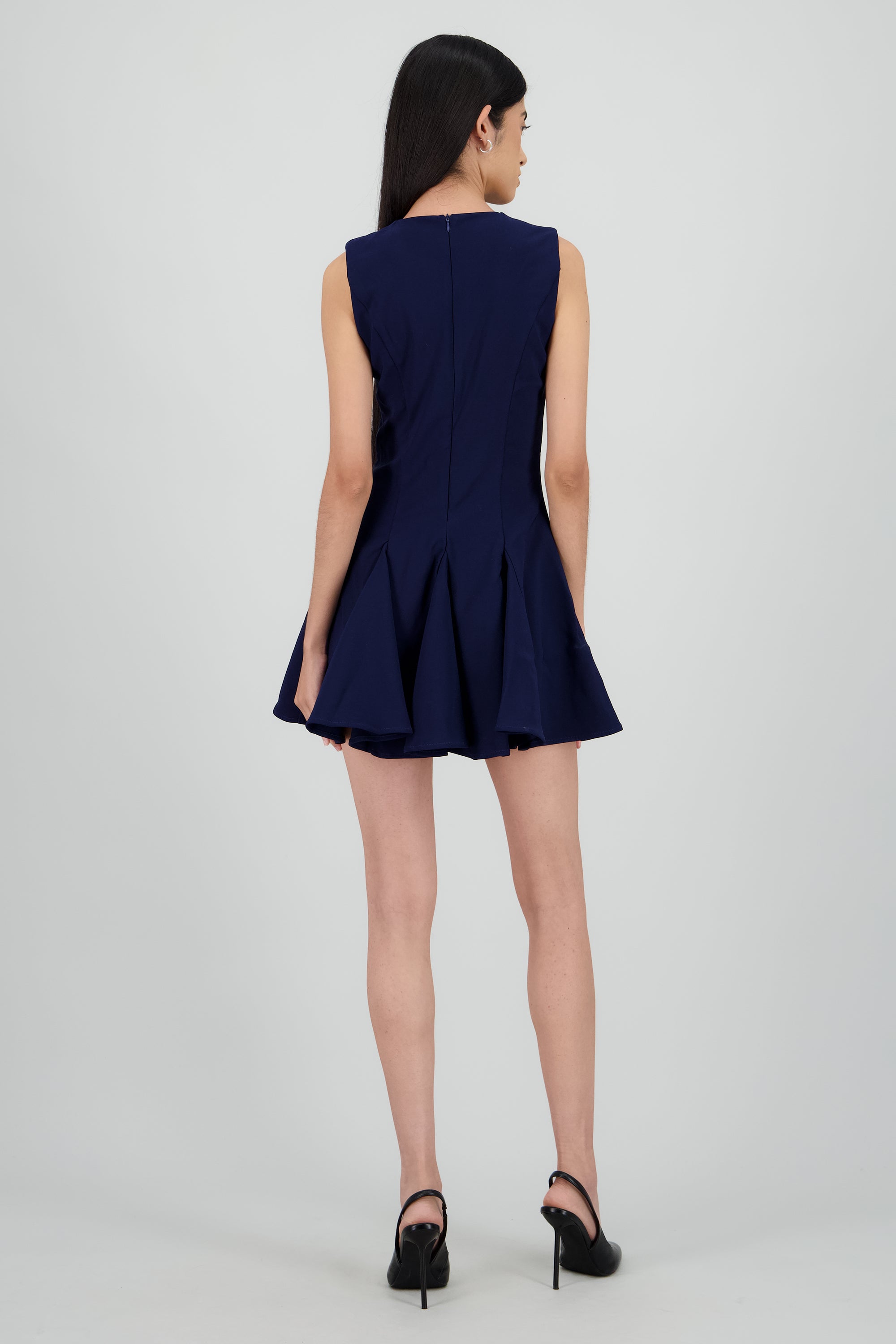 Vestido mini falda tableada con moños MARINO