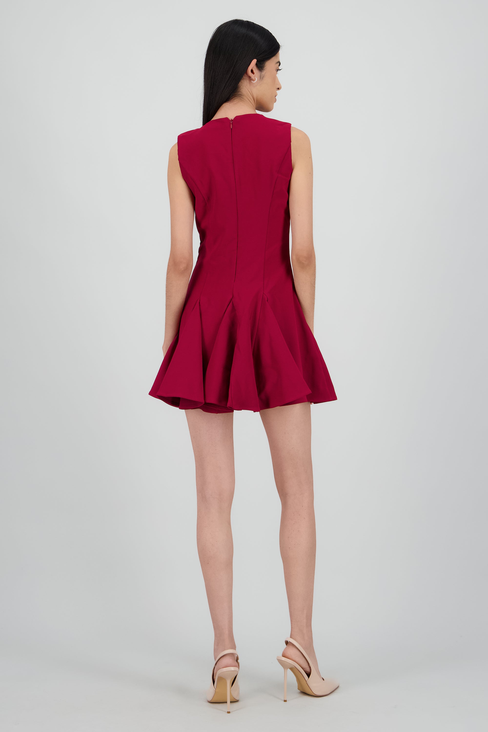 Vestido mini falda tableada con moños VINO