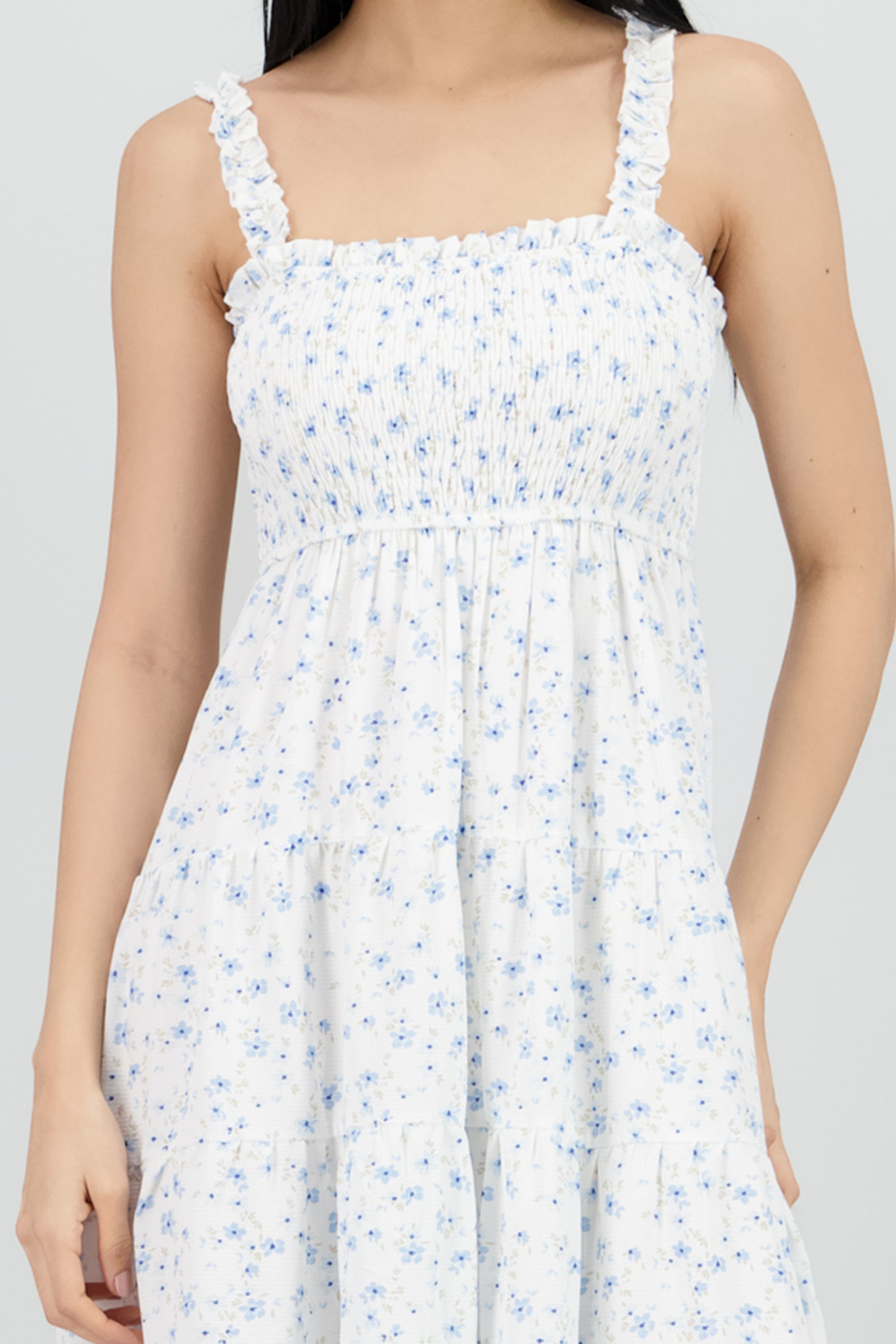 Vestido midi smocked flores AZUL COMBO